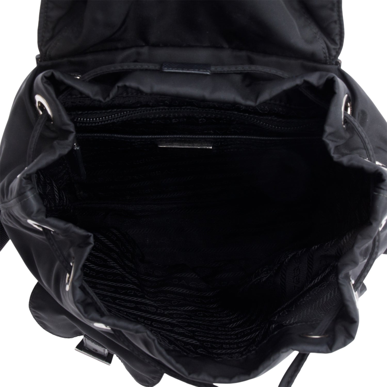 Prada Black Tessuto Nylon & Saffiano Leather Vela Small Backpack