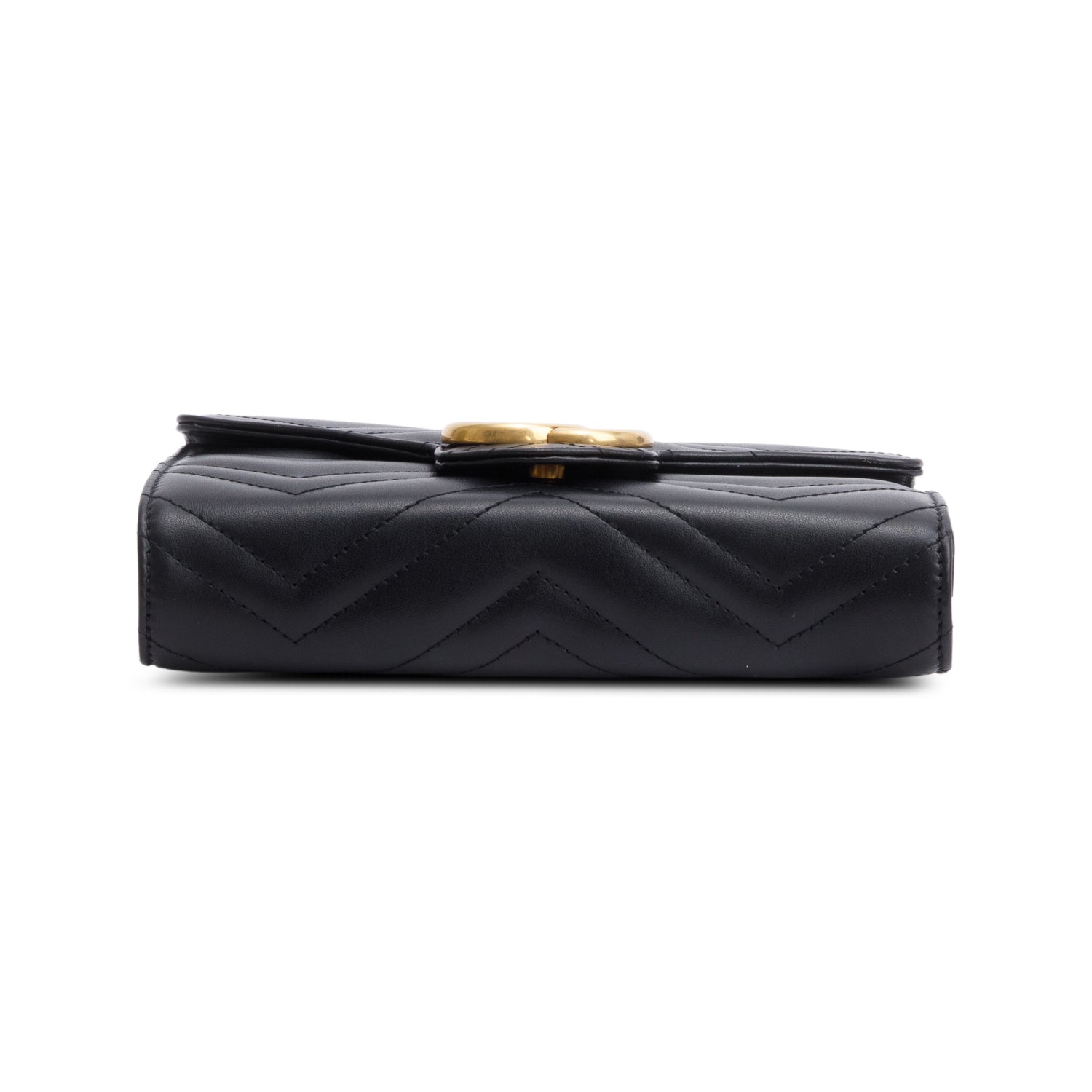 Gucci Black Calfskin Matelasse Leather GG Marmont Chain Wallet w/ Box
