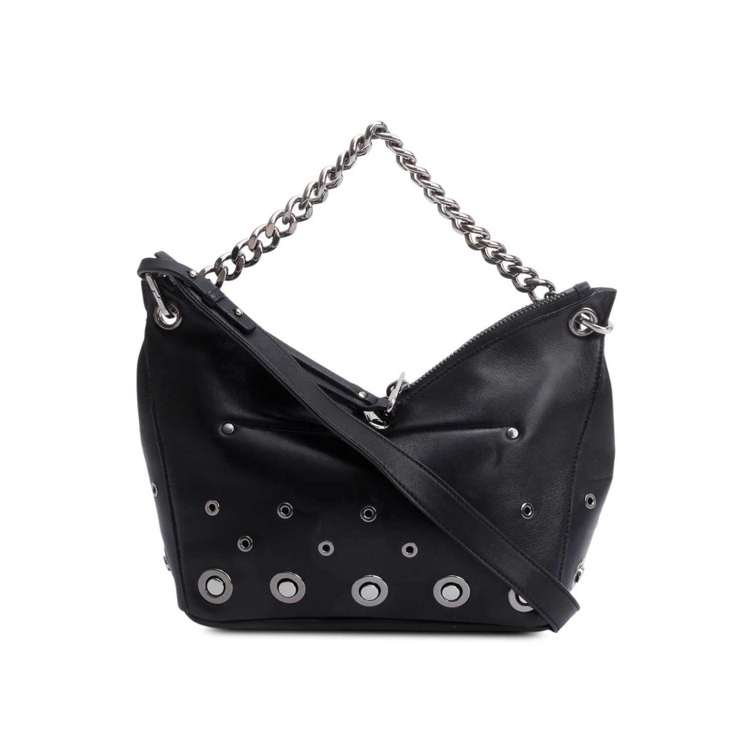 Jimmy Choo Black Leather Grommet Mini Raven Hobo Bag