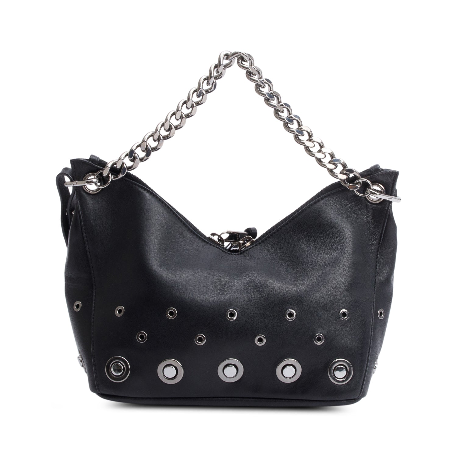 Jimmy Choo Black Leather Grommet Mini Raven Hobo Bag