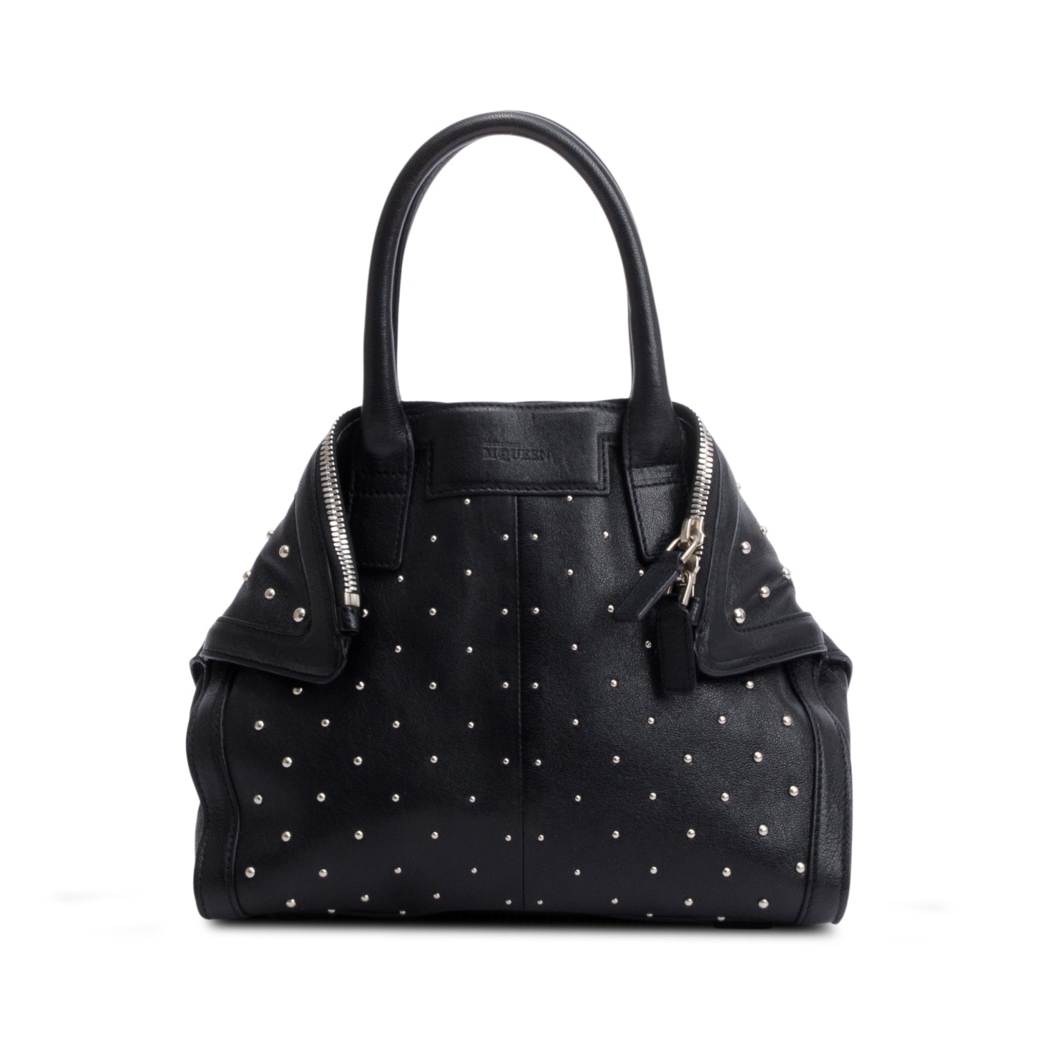 Alexander McQueen Black Calfkskin Leather De Manta Handle Bag w/ Strap