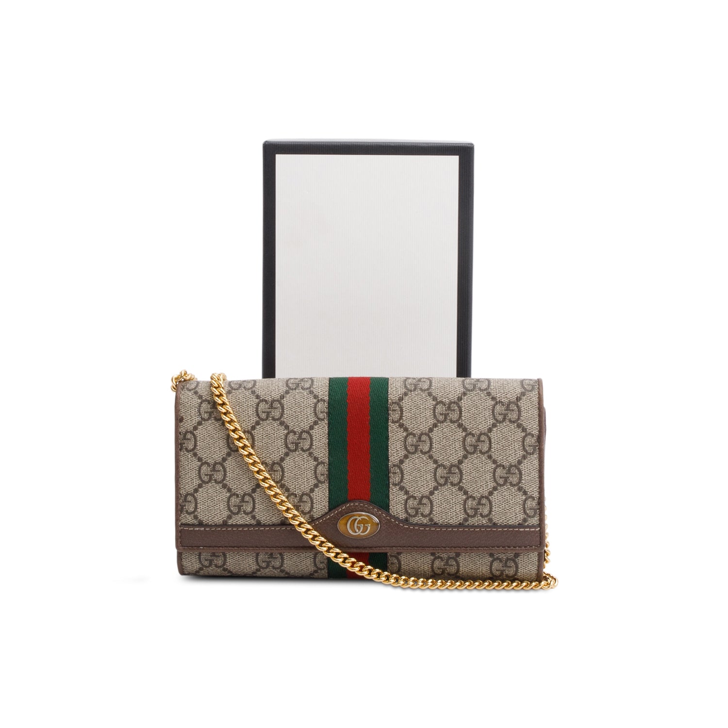 Gucci Beige GG Supreme Ophidia GG Web Wallet on Chain w/ Box