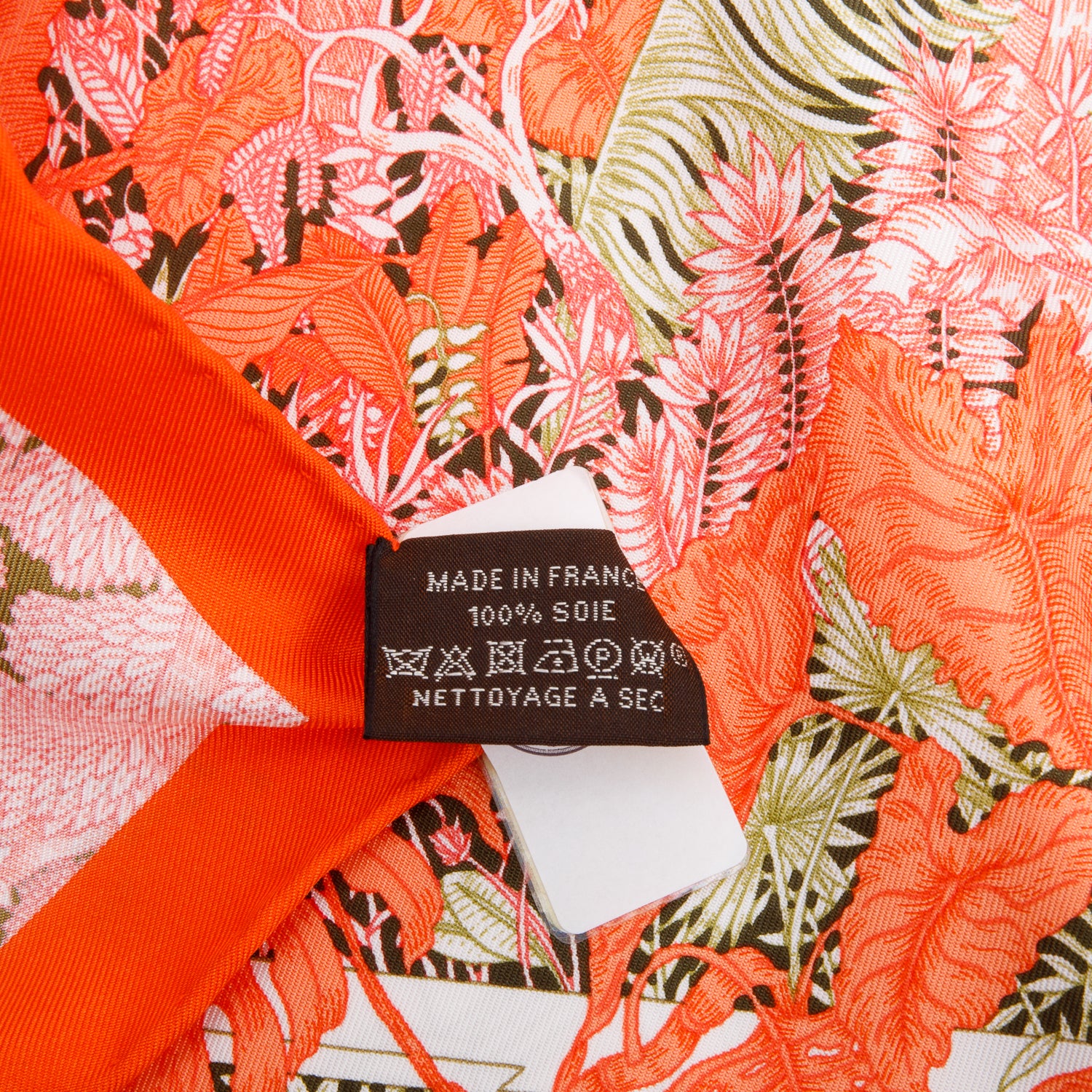 Hermes Orange Multicolor 'Faubourge Tropical' Silk Scarf 90 w/ Box