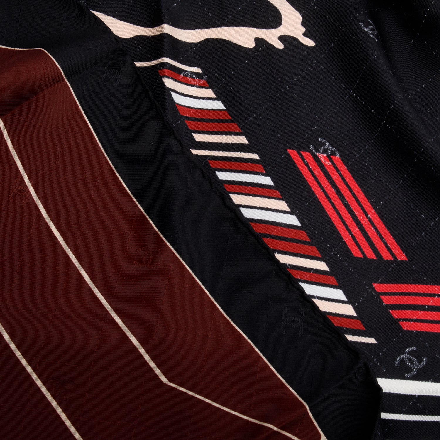 Chanel Black Printed Silk Scarf w/ Box