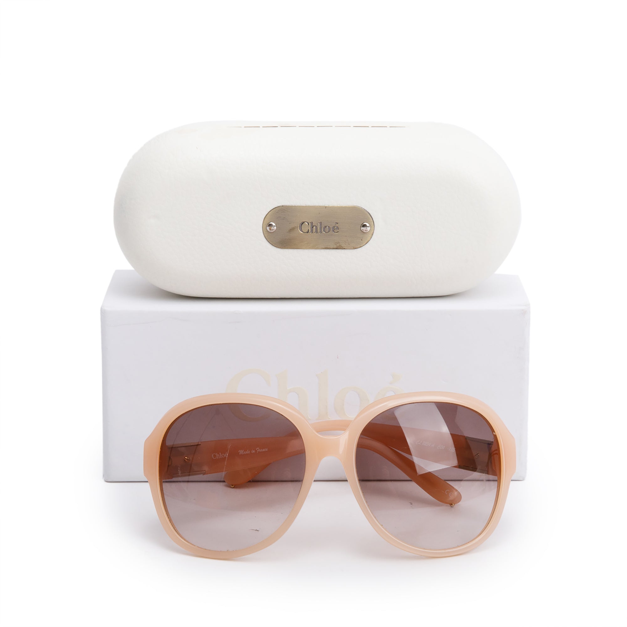 Chloe CL2234 Beige Acetate Oversize Round Sunglasses w/ Box & Case