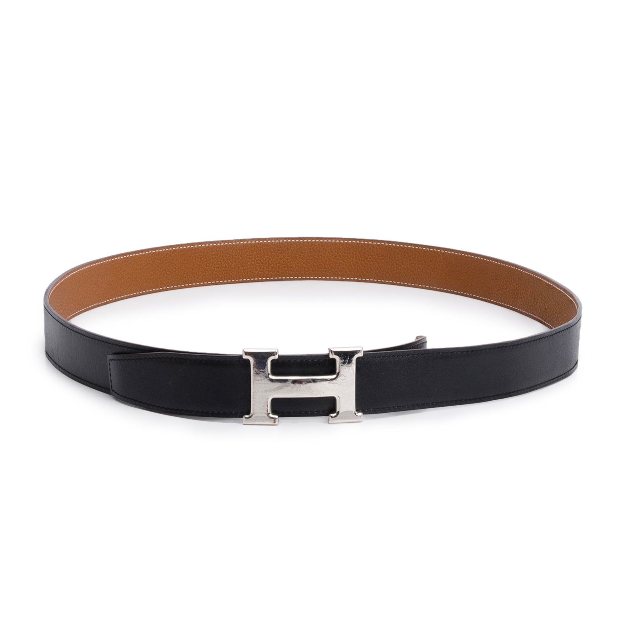 Hermes Noir Box & Gold Togo Leather Reversible 32 MM H Belt Kit, Size 105