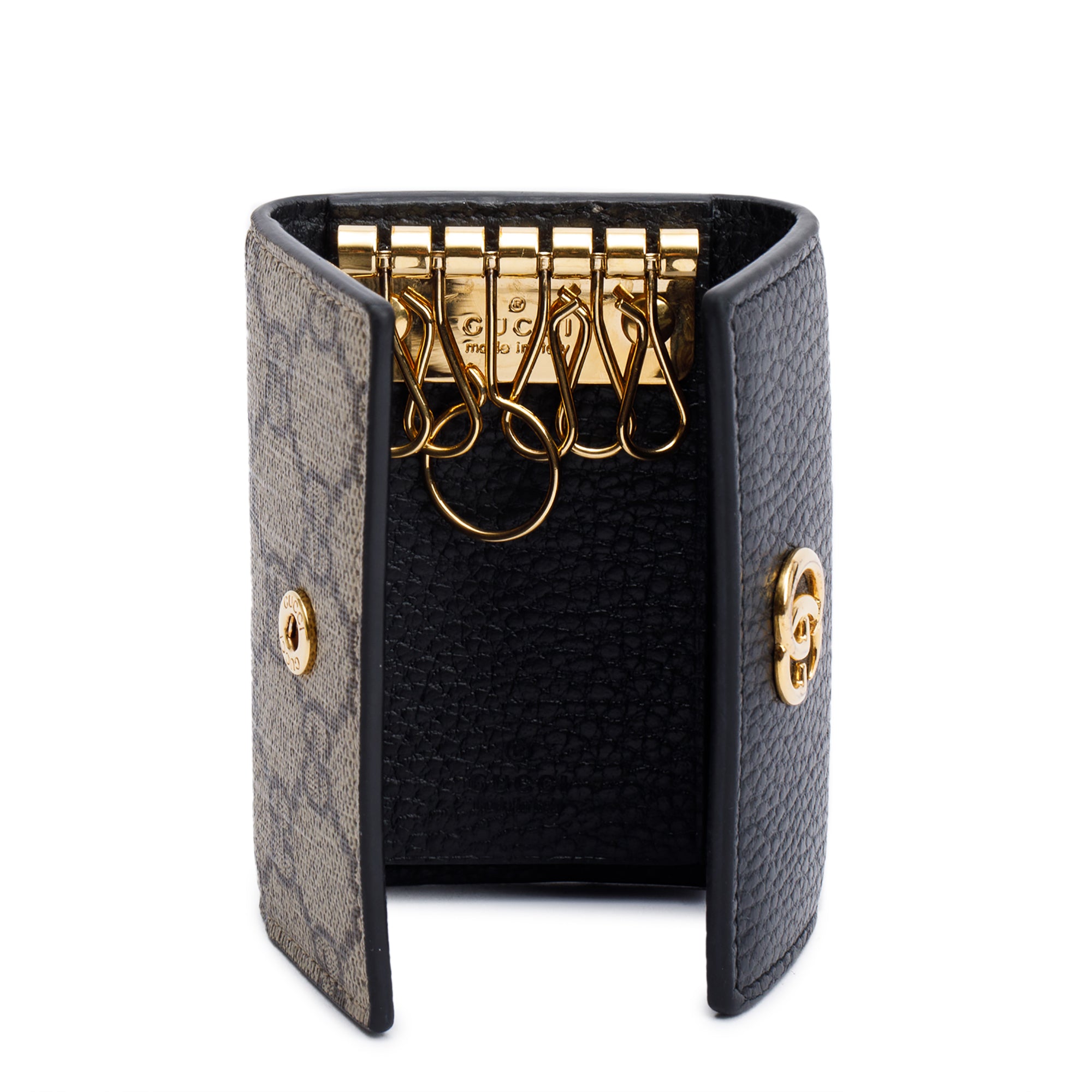 Gucci Black Leather GG Supreme GG Marmont 6 Key Case