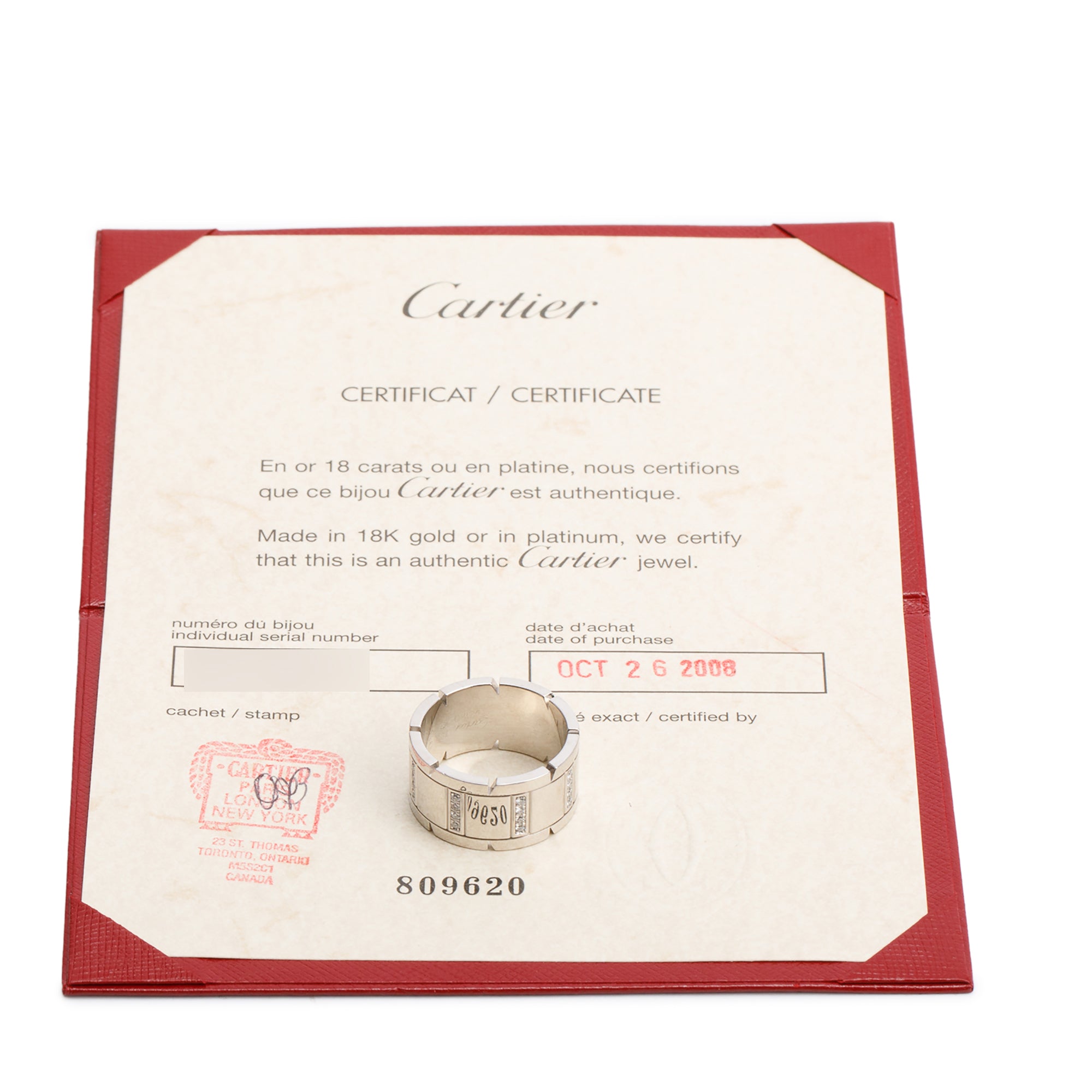 Cartier Vintage 18k White Gold Diamond Tank Francaise 12 MM Wide Ring, Size 62 10 w/ Certificate