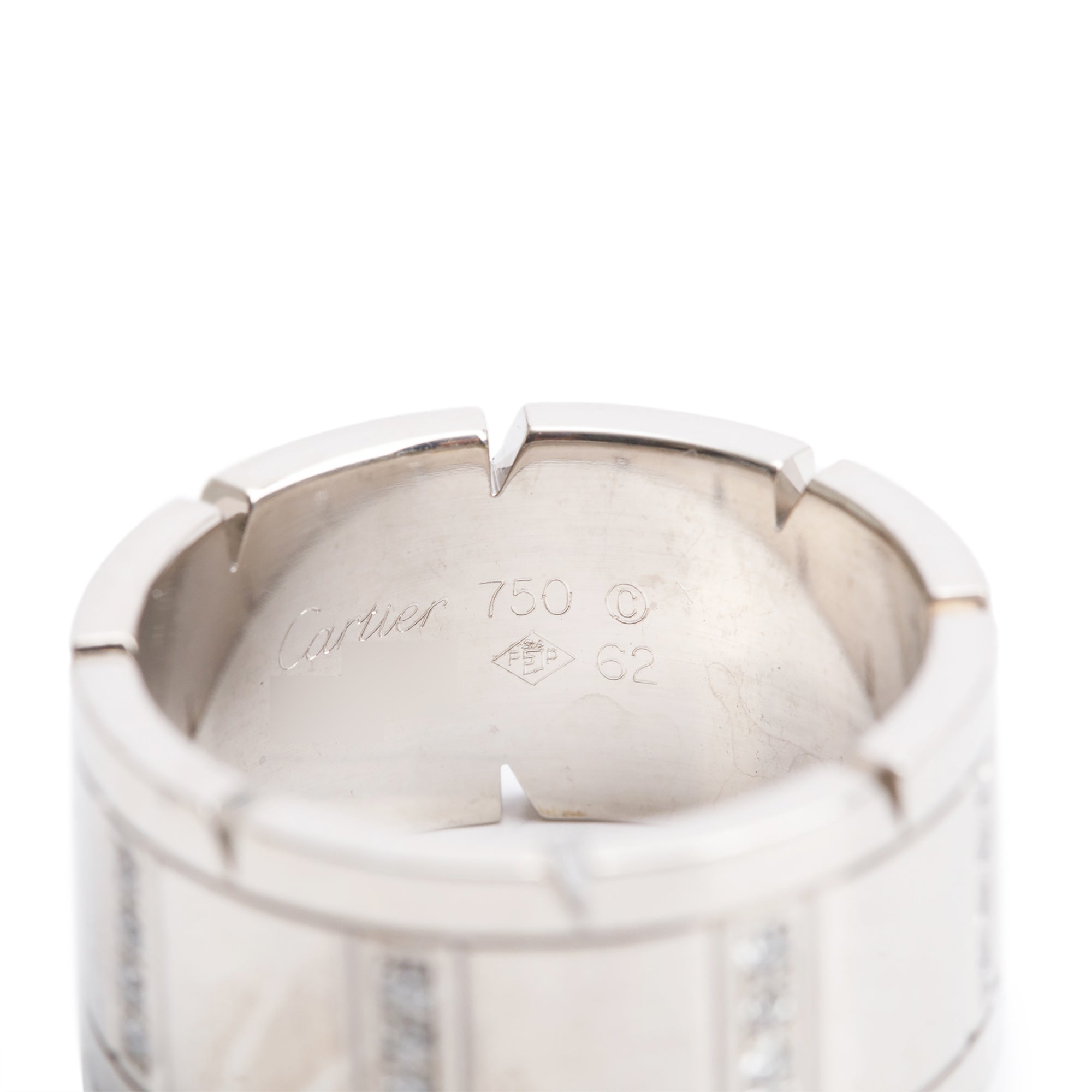 Cartier Vintage 18k White Gold Diamond Tank Francaise 12 MM Wide Ring, Size 62 10 w/ Certificate