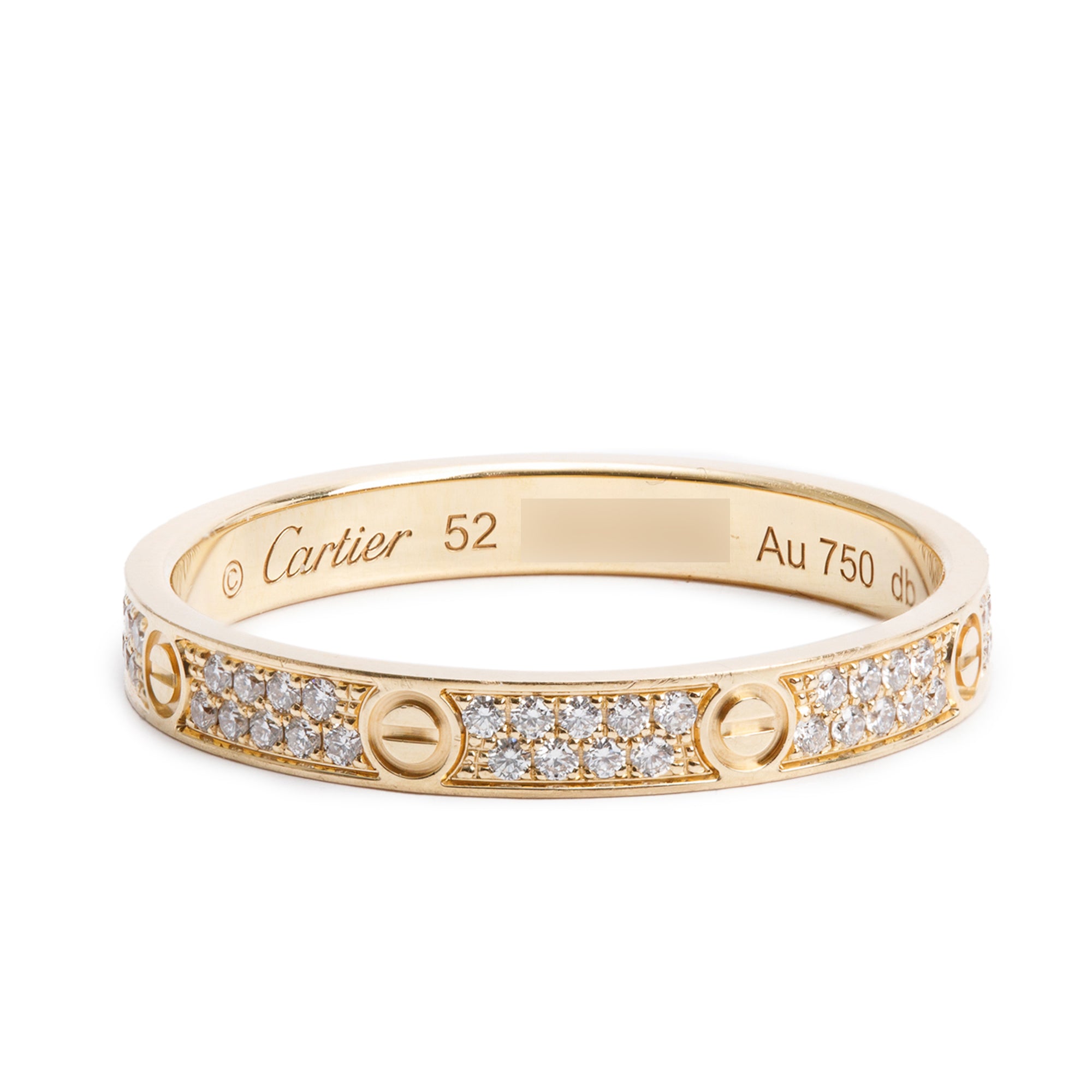 Cartier 2022 18k Yellow Gold Paved Diamond Love Ring, Mini Model Size 52 6 w/ Box & Certificate