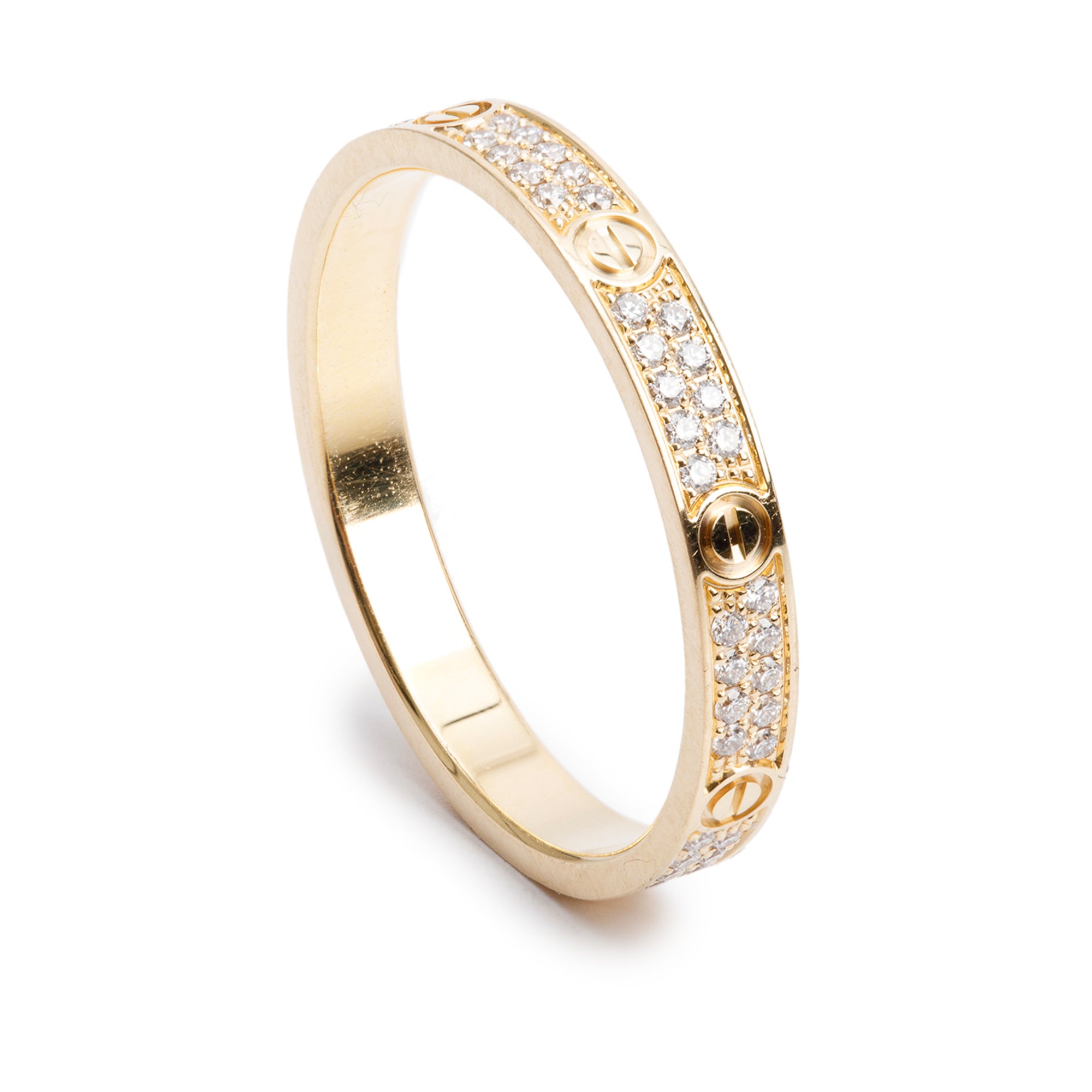 Cartier 2022 18k Yellow Gold Paved Diamond Love Ring, Mini Model Size 52 6 w/ Box & Certificate