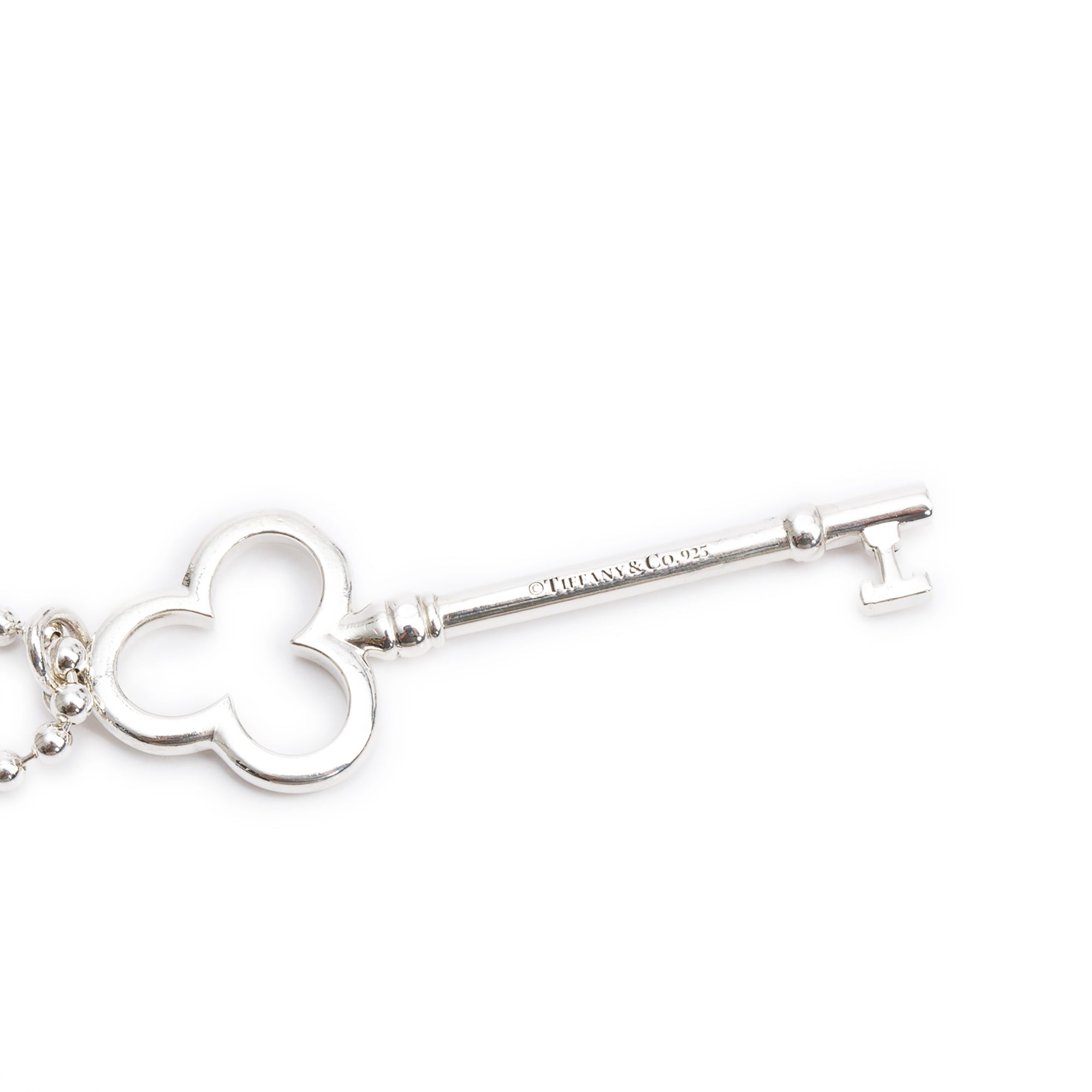 Tiffany & Co. Sterling Silver Large Trefoil Key Pendant on Beaded Chain Necklace