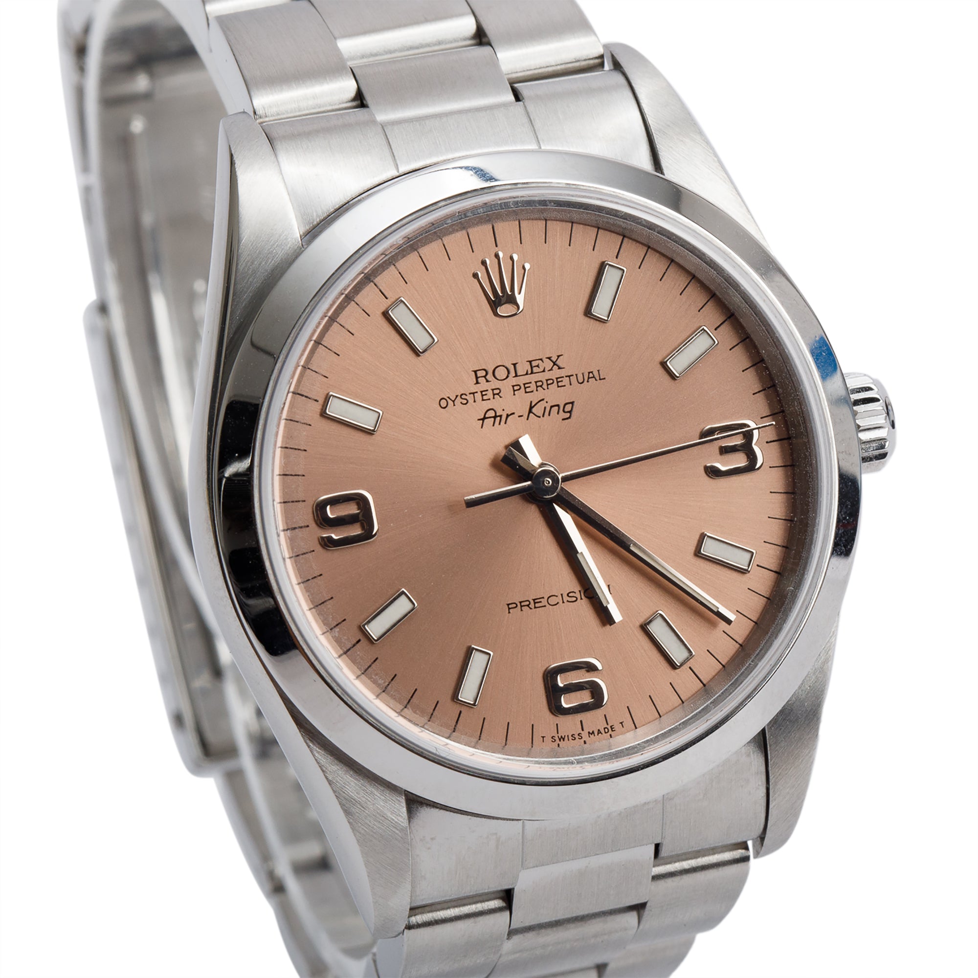 Rolex Stainless Steel Oyster Perpetual Air King 34 MM Automatic Watch Salmon Dial 14000 w/ Box