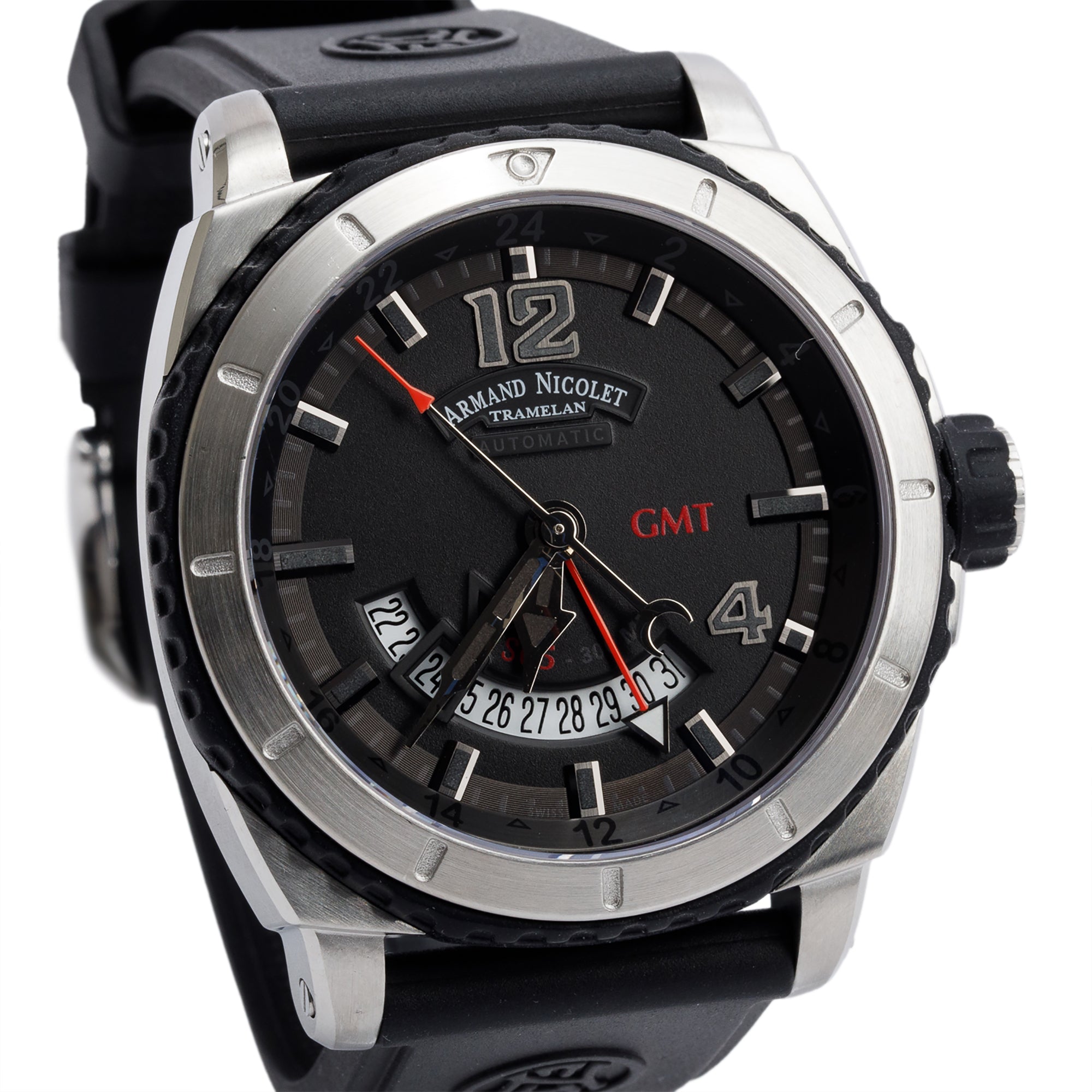Armand Nicolet Stainless Steel S05-3 44 MM Automatic GMT Watch w/ Box & Papers