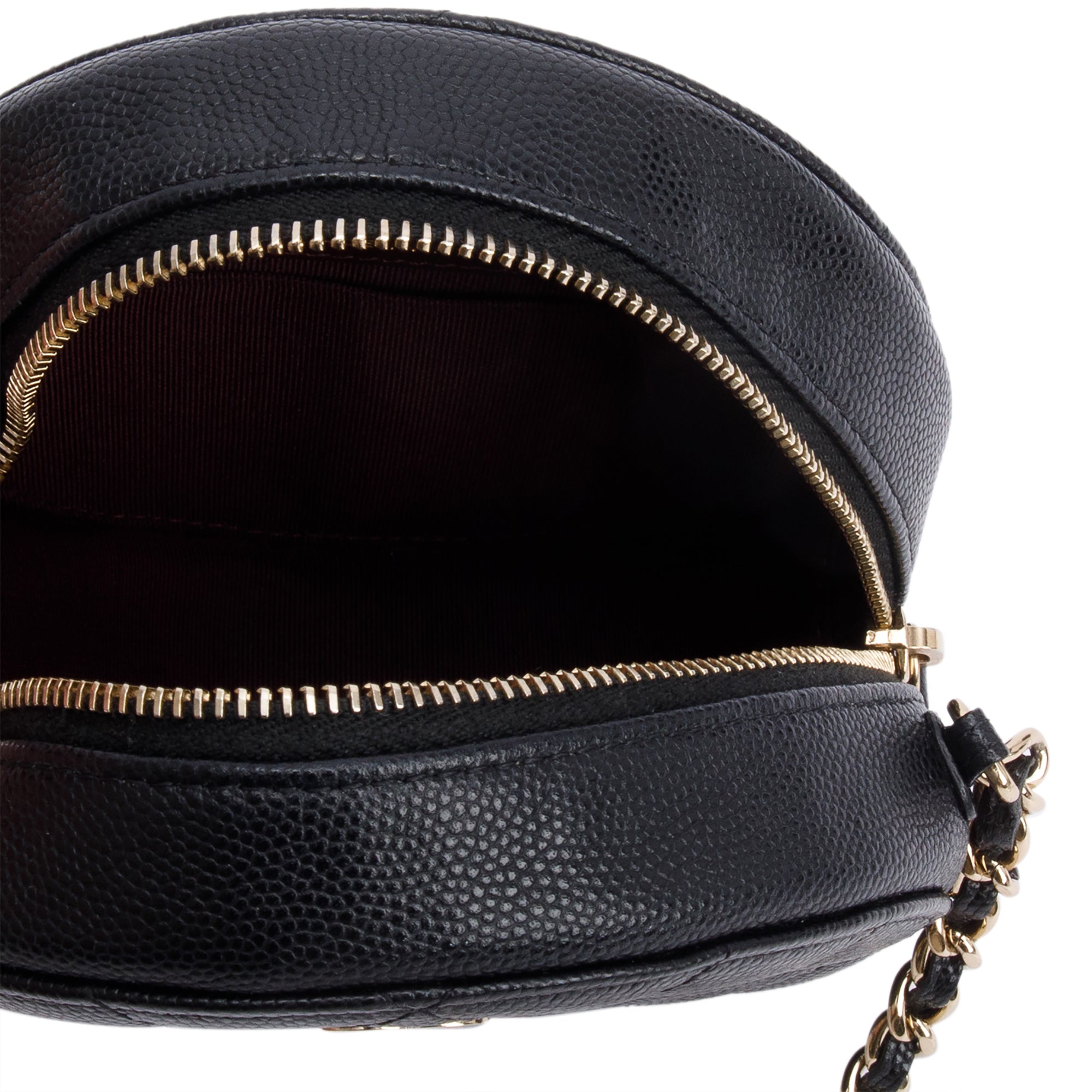 Chanel Black Caviar Leather Round Clutch with Chain w/ Authenticity Card