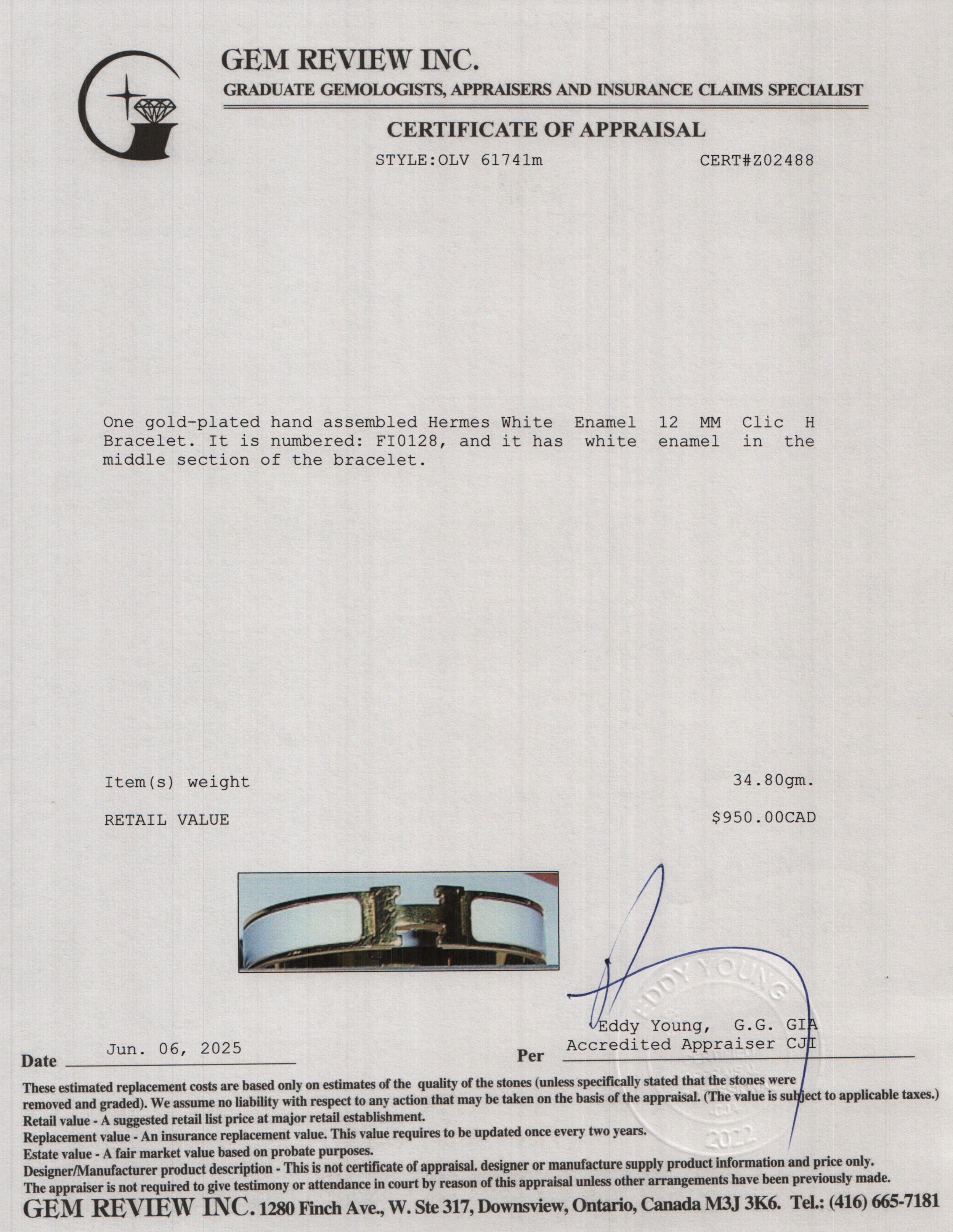 Hermes Gold Plated White Enamel 12 MM Clic H Bracelet