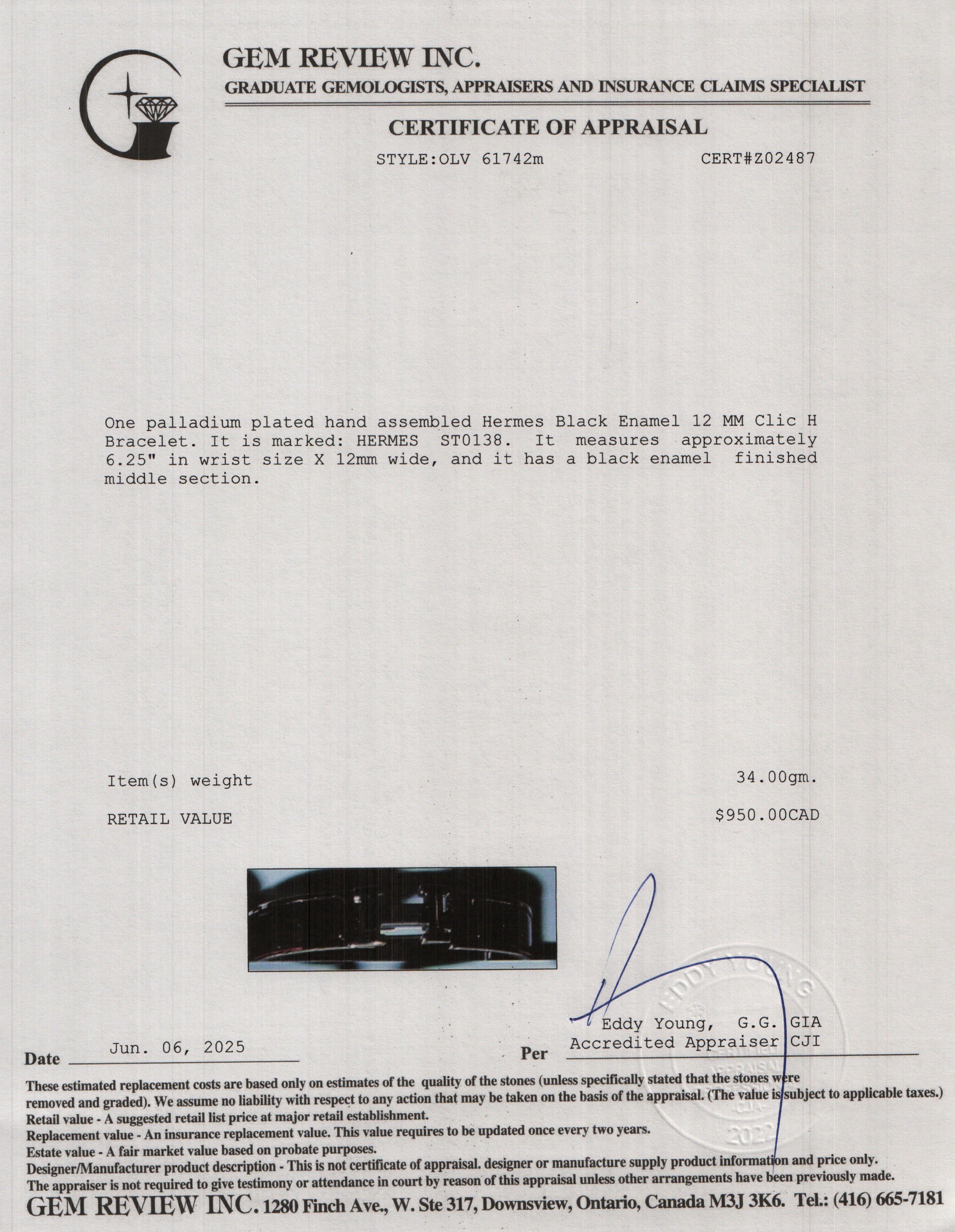 Hermes Palladium Plated Black Enamel 12 MM Clic H Bracelet