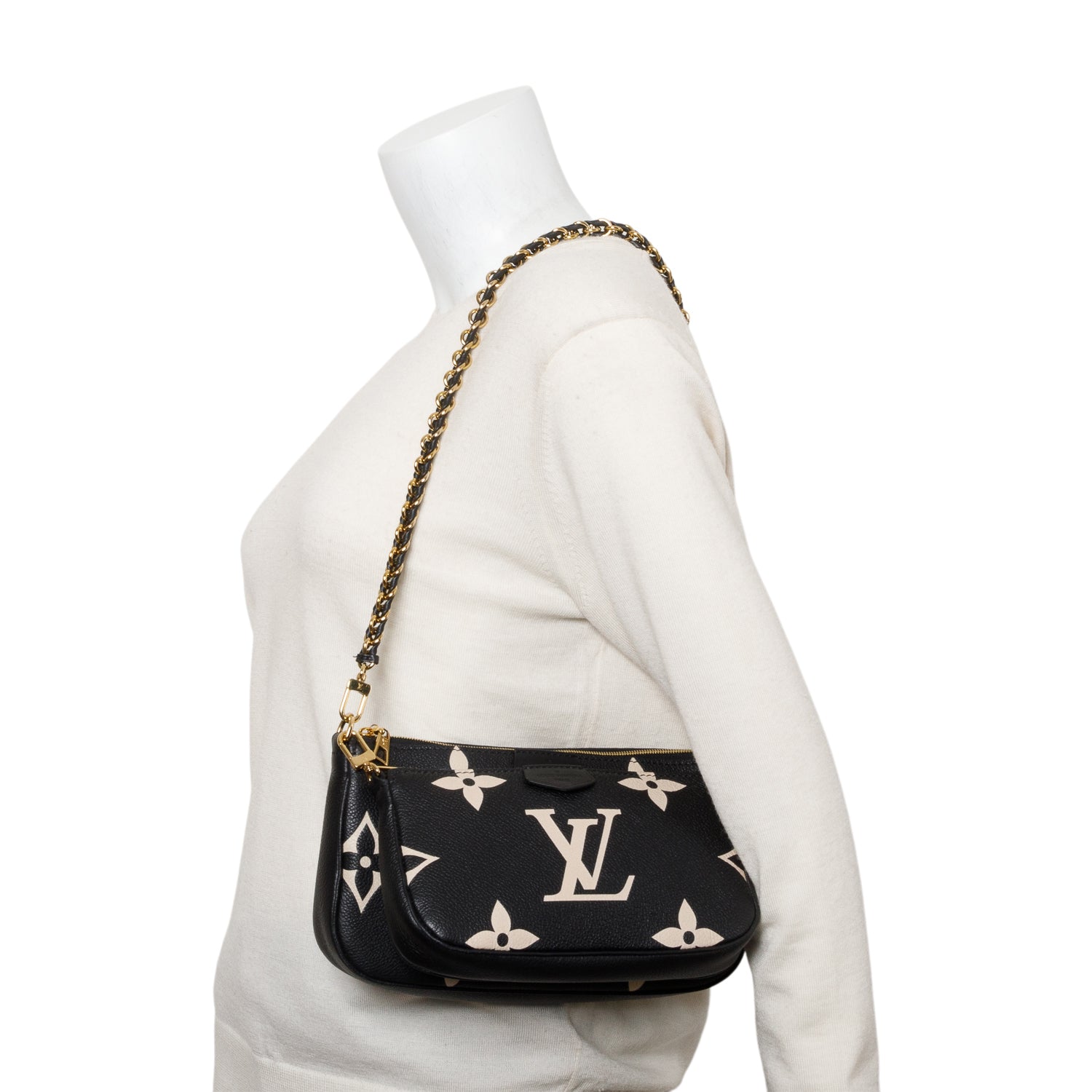 Louis Vuitton 2024 Black Monogram Bicolor Empreinte Leather Pochette Accessoires w/ Straps, Box & Receipt
