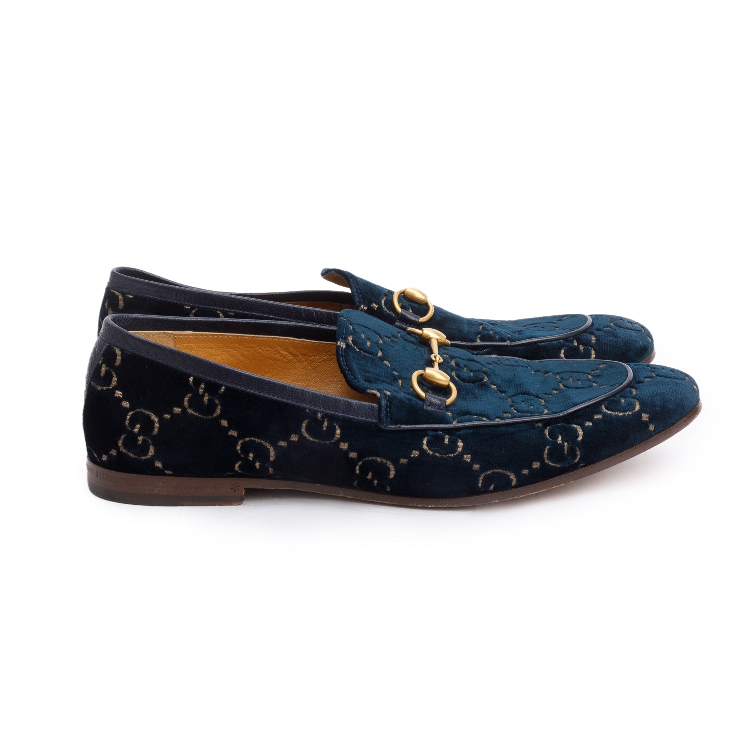 Gucci Blue GG Velvet Horsebit Accent Men's Jordaan Loafers, Size 10