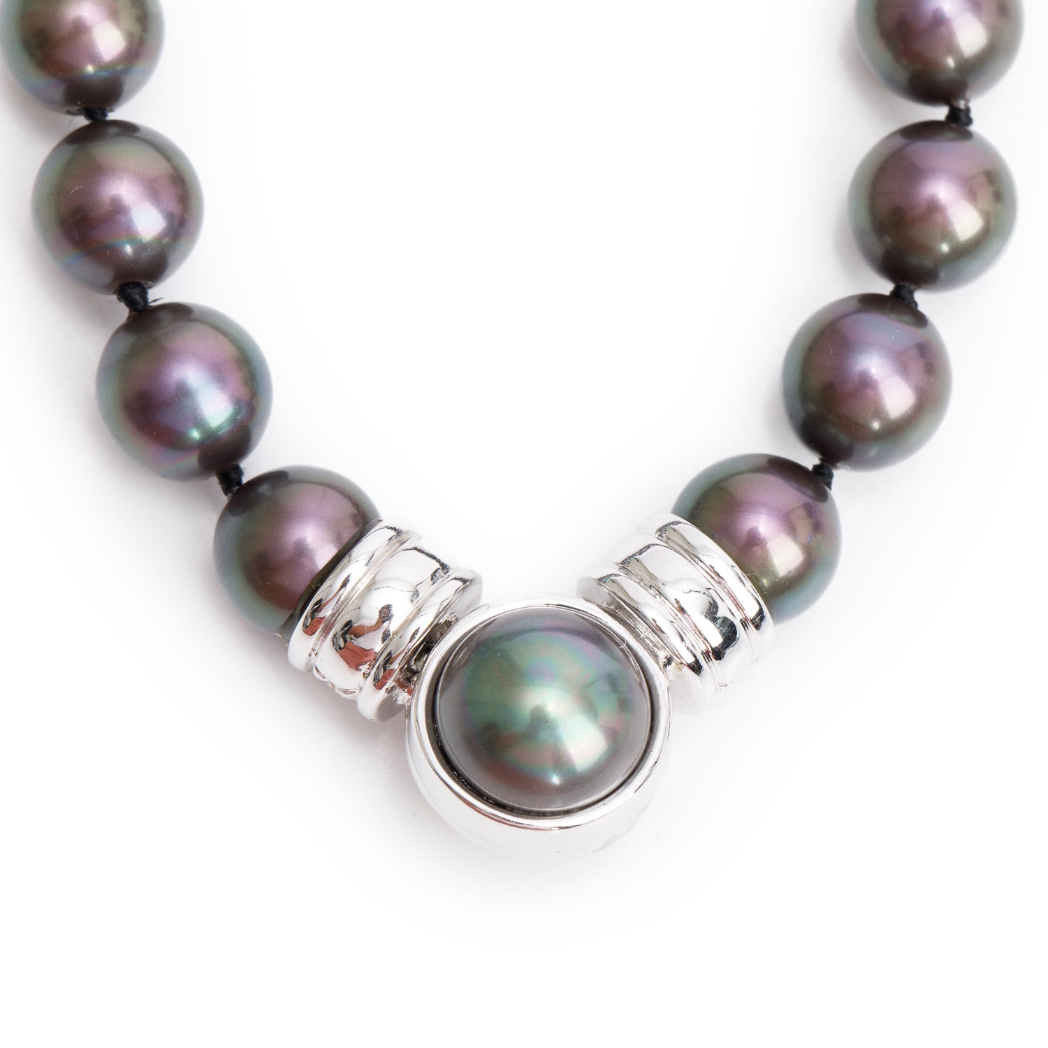 Christian Dior Vintage Silver-Tone Crystal Faux Tahitian Pearl Necklace
