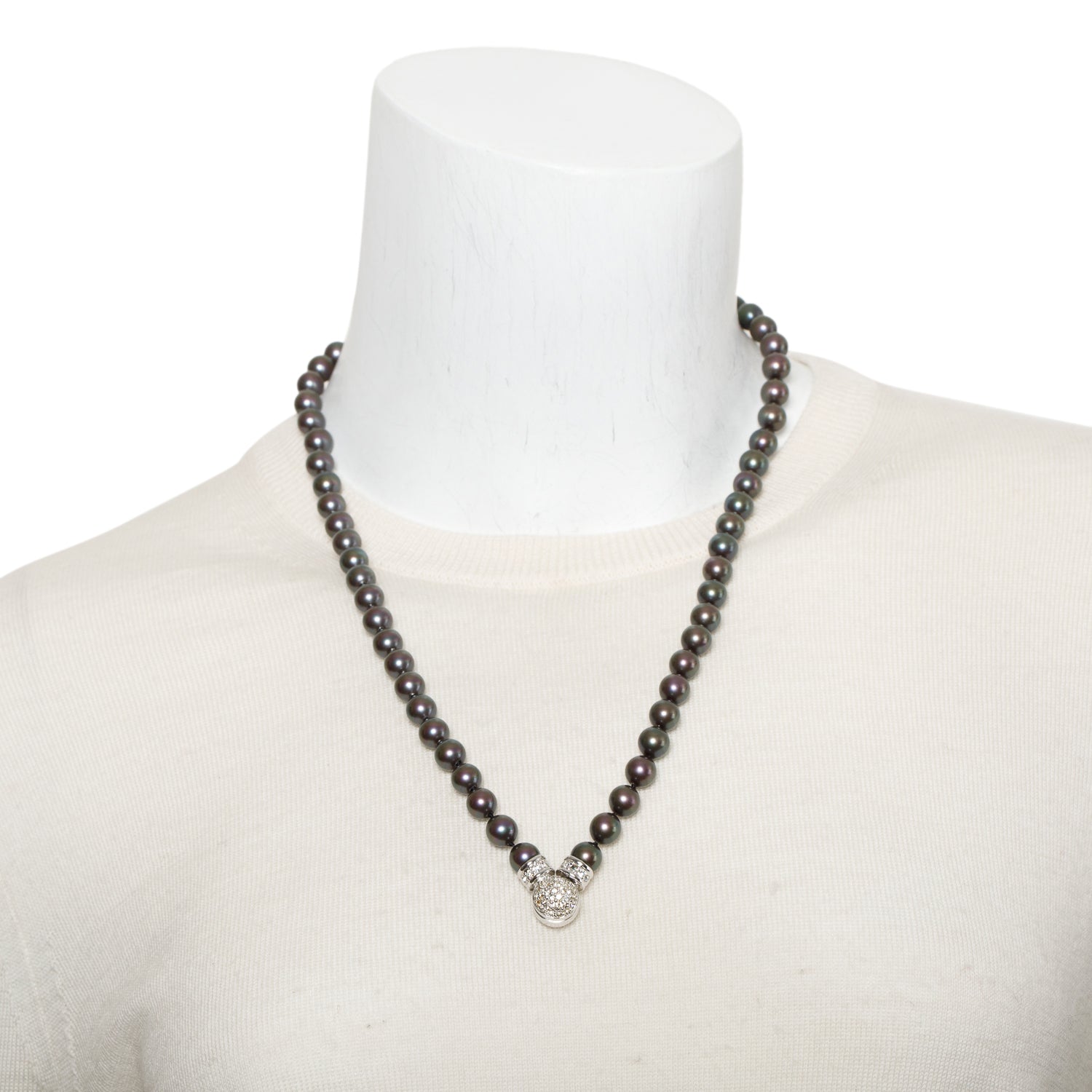 Christian Dior Vintage Silver-Tone Crystal Faux Tahitian Pearl Necklace