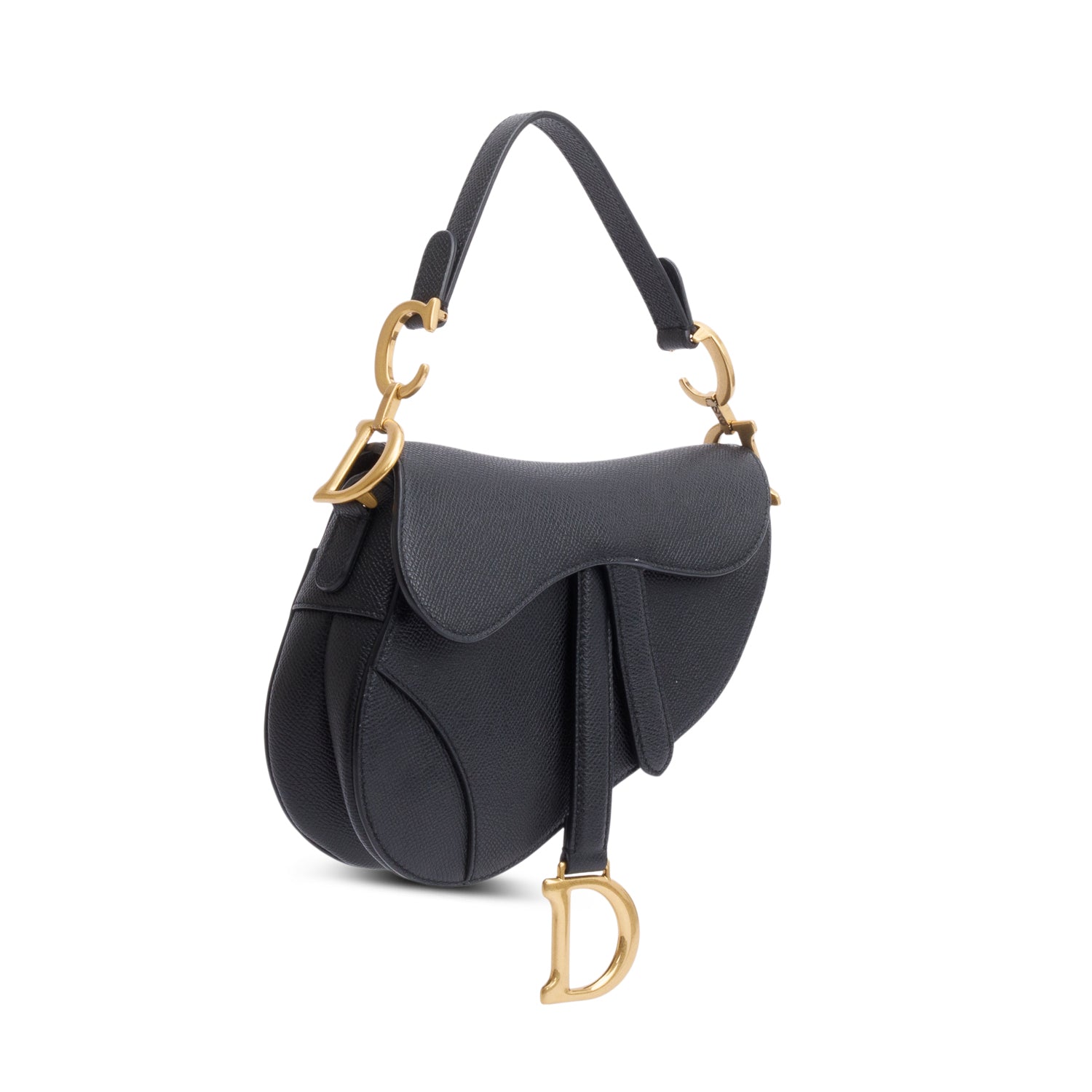 Christian Dior Black Grained Calfskin Leather Mini Saddle Bag w/ Strap & Box