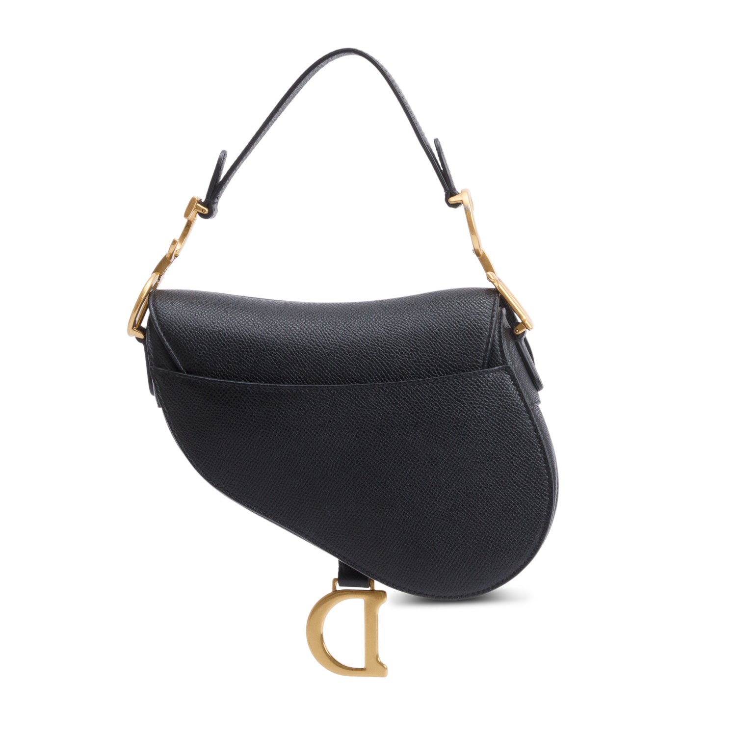 Christian Dior Black Grained Calfskin Leather Mini Saddle Bag w/ Strap & Box