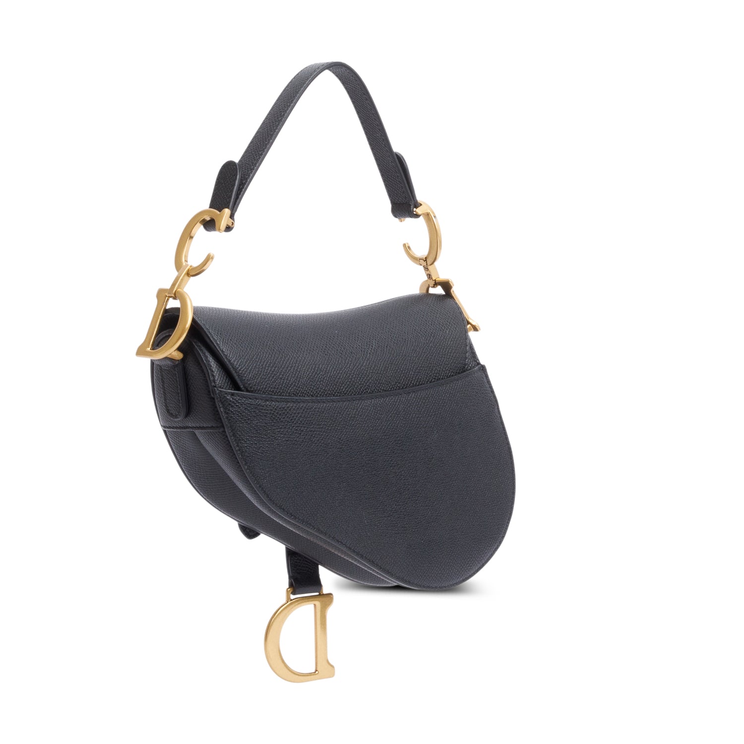Christian Dior Black Grained Calfskin Leather Mini Saddle Bag w/ Strap & Box