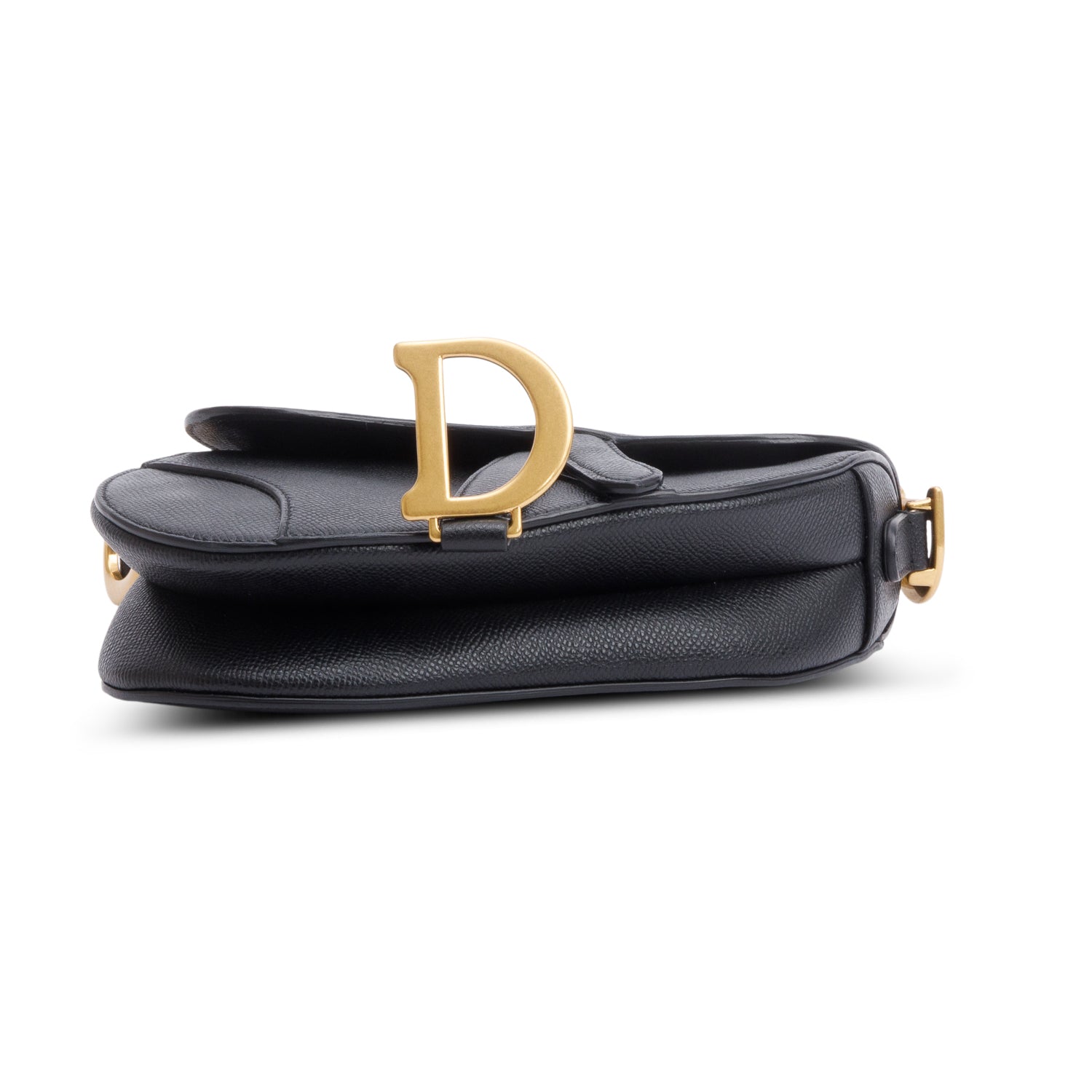 Christian Dior Black Grained Calfskin Leather Mini Saddle Bag w/ Strap & Box