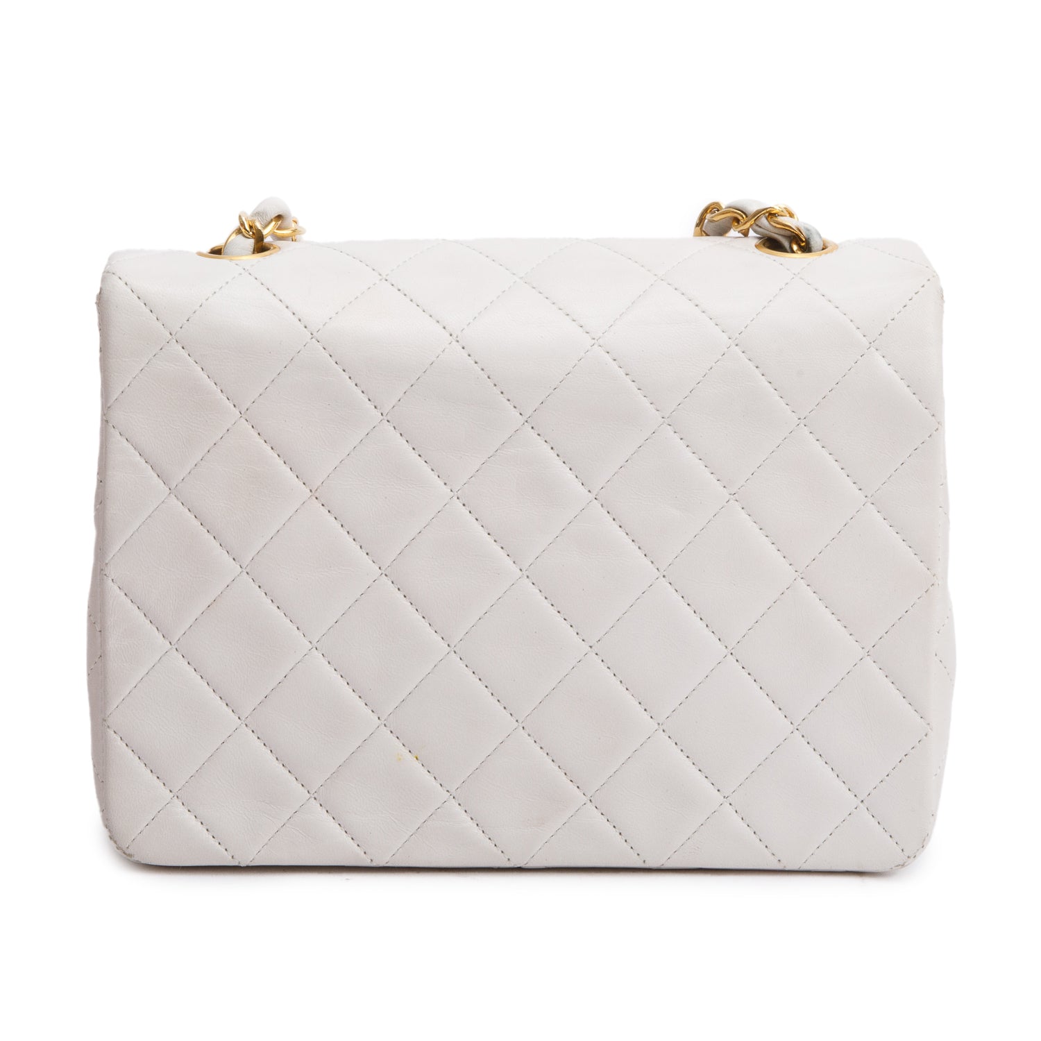 Chanel Vintage White Quilted Lambskin Leather Small Square Single Flap Bag w/ Box & Authenticity Card