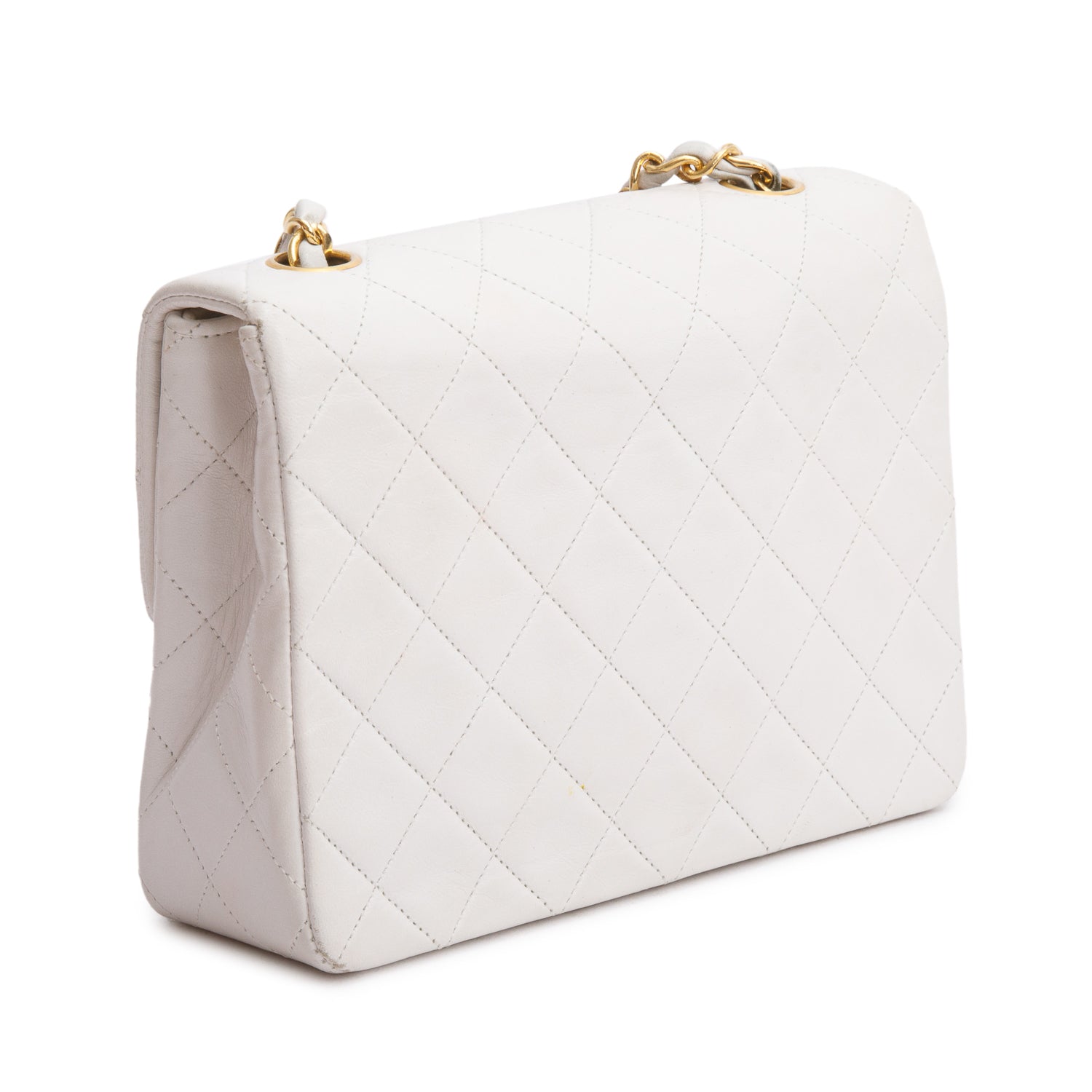 Chanel Vintage White Quilted Lambskin Leather Small Square Single Flap Bag w/ Box & Authenticity Card