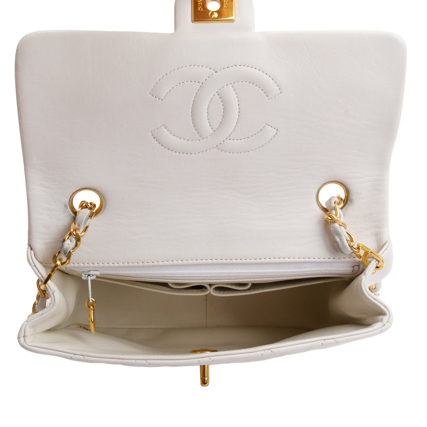 Chanel Vintage White Quilted Lambskin Leather Small Square Single Flap Bag w/ Box & Authenticity Card