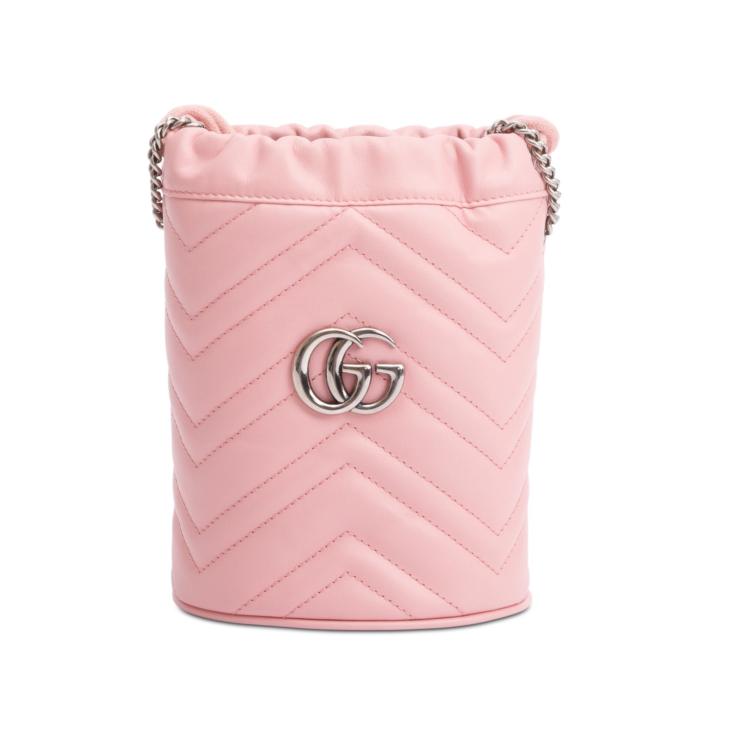 Gucci Pink Calfskin Leather GG Marmont Mini Bucket Bag w/ Box