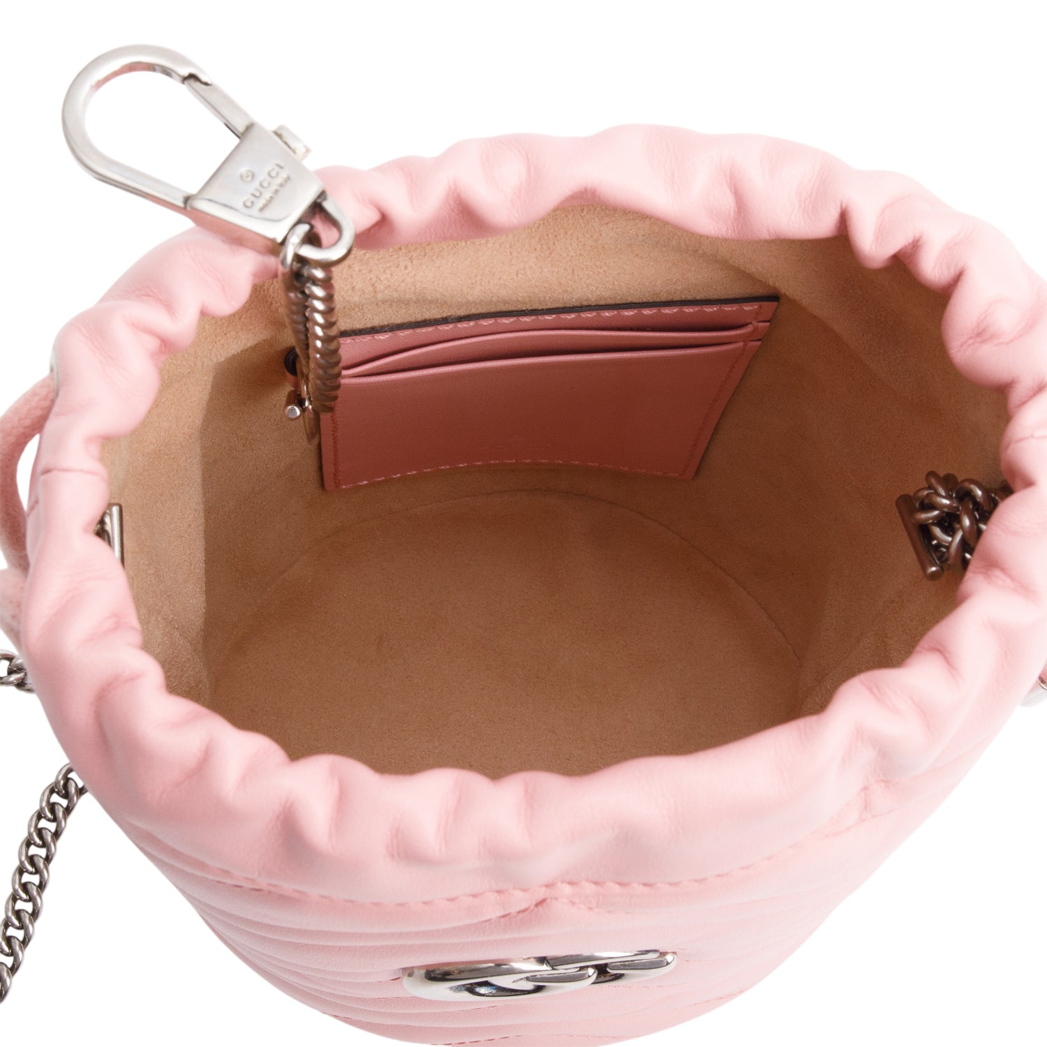 Gucci Pink Calfskin Leather GG Marmont Mini Bucket Bag w/ Box