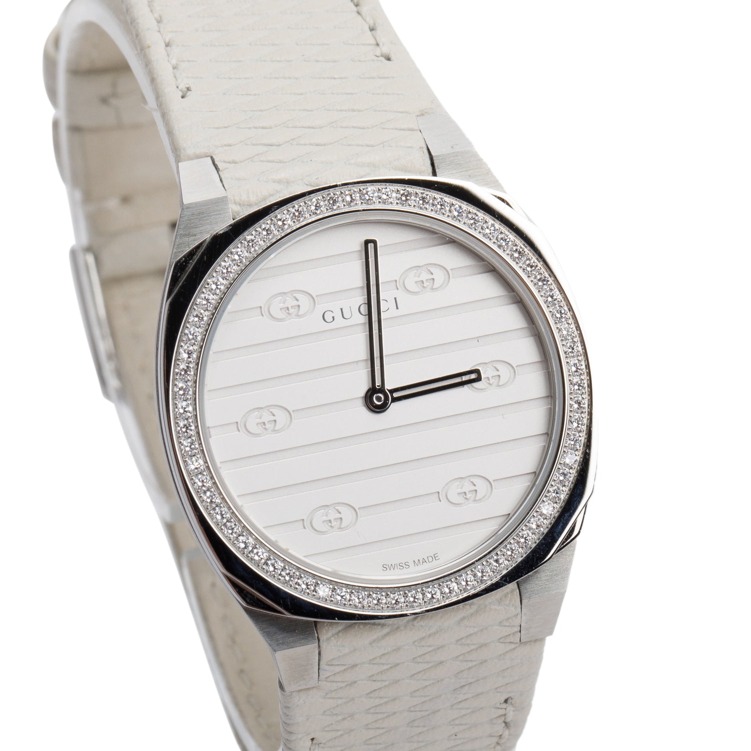 Gucci Stainless Steel Diamond Bezel 25H 30 MM Quartz Watch w/ Box