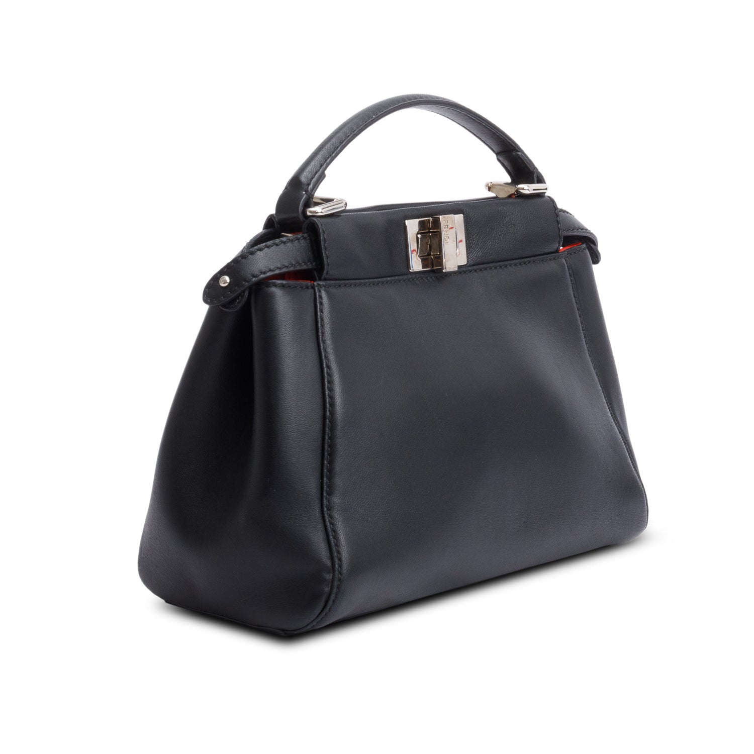 Fendi Black Calfskin Leather Mini Peekaboo Bag w/ Strap