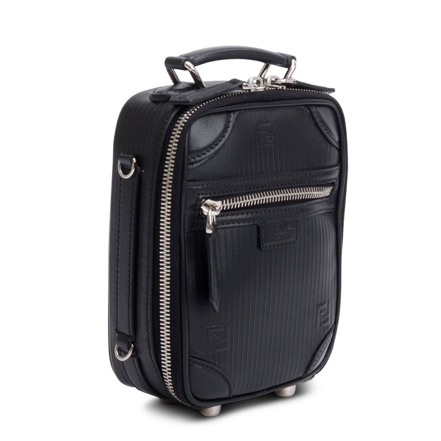 Fendi Black Vitello Astro Rubber Effect Mini Trolley Bag w/ Receipt