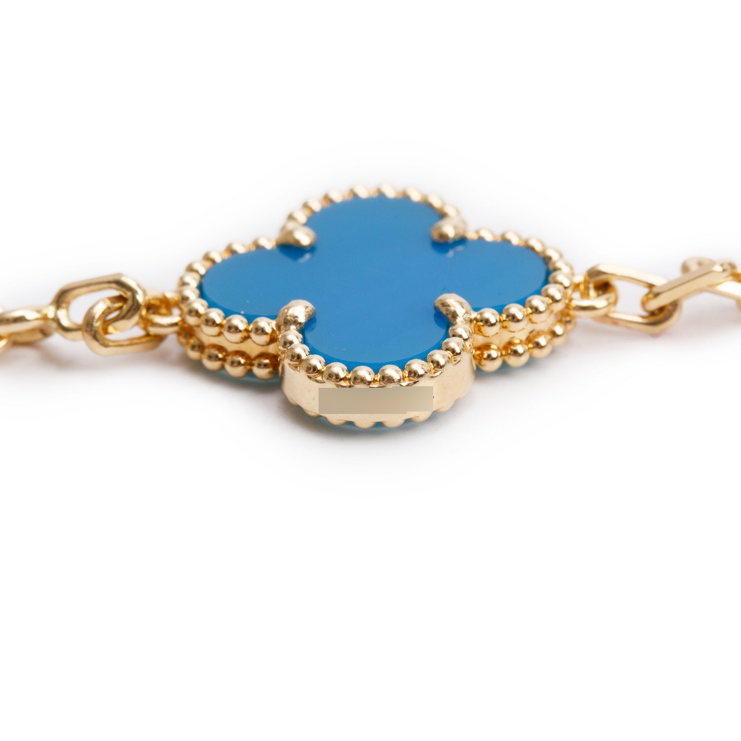 Van Cleef & Arpels 18k Yellow Gold Vintage Alhambra 5 Motif Blue Agate Bracelet w/ Box & Certificate