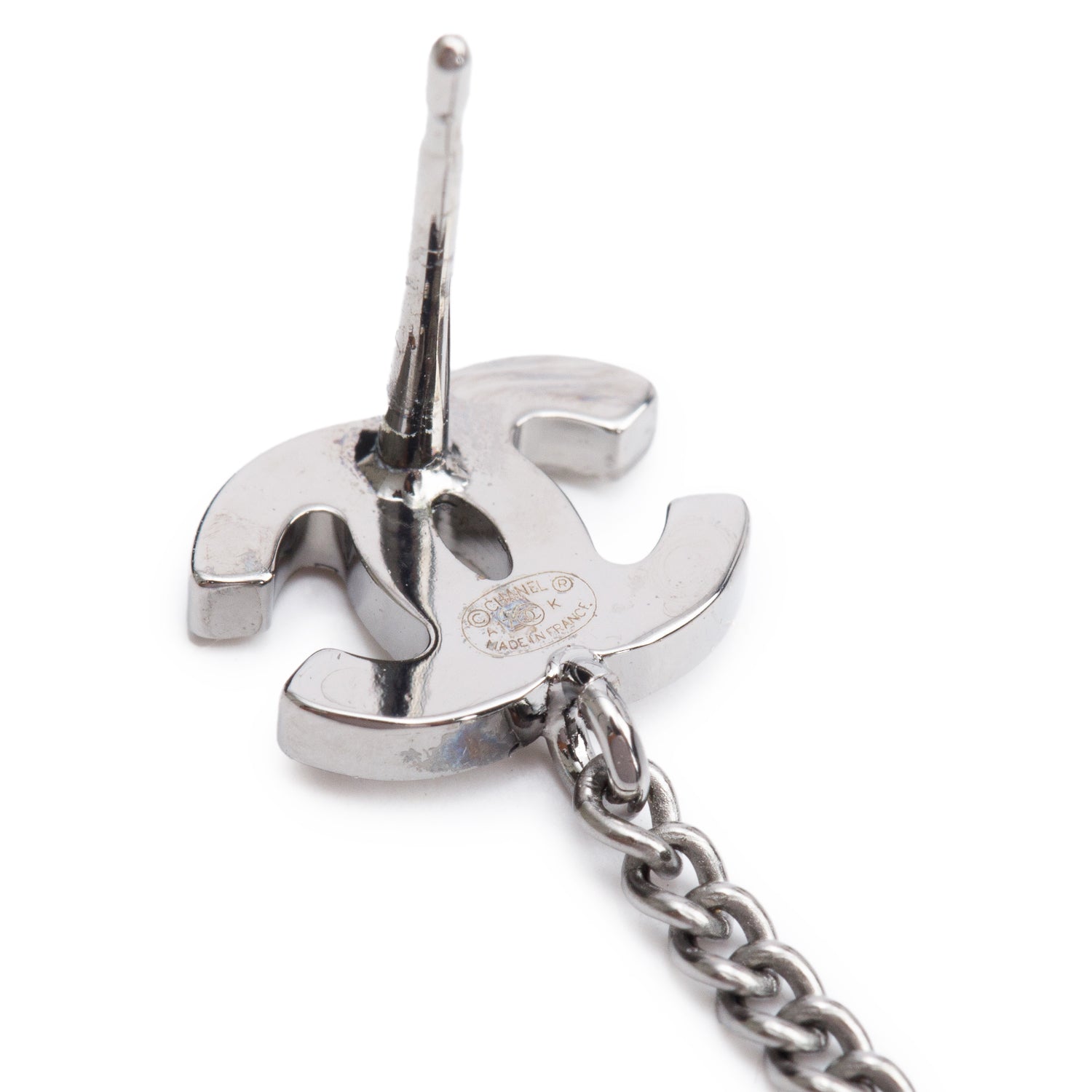 Chanel Silver-Plated Strass CC Ball Drop Earrings w/ Box