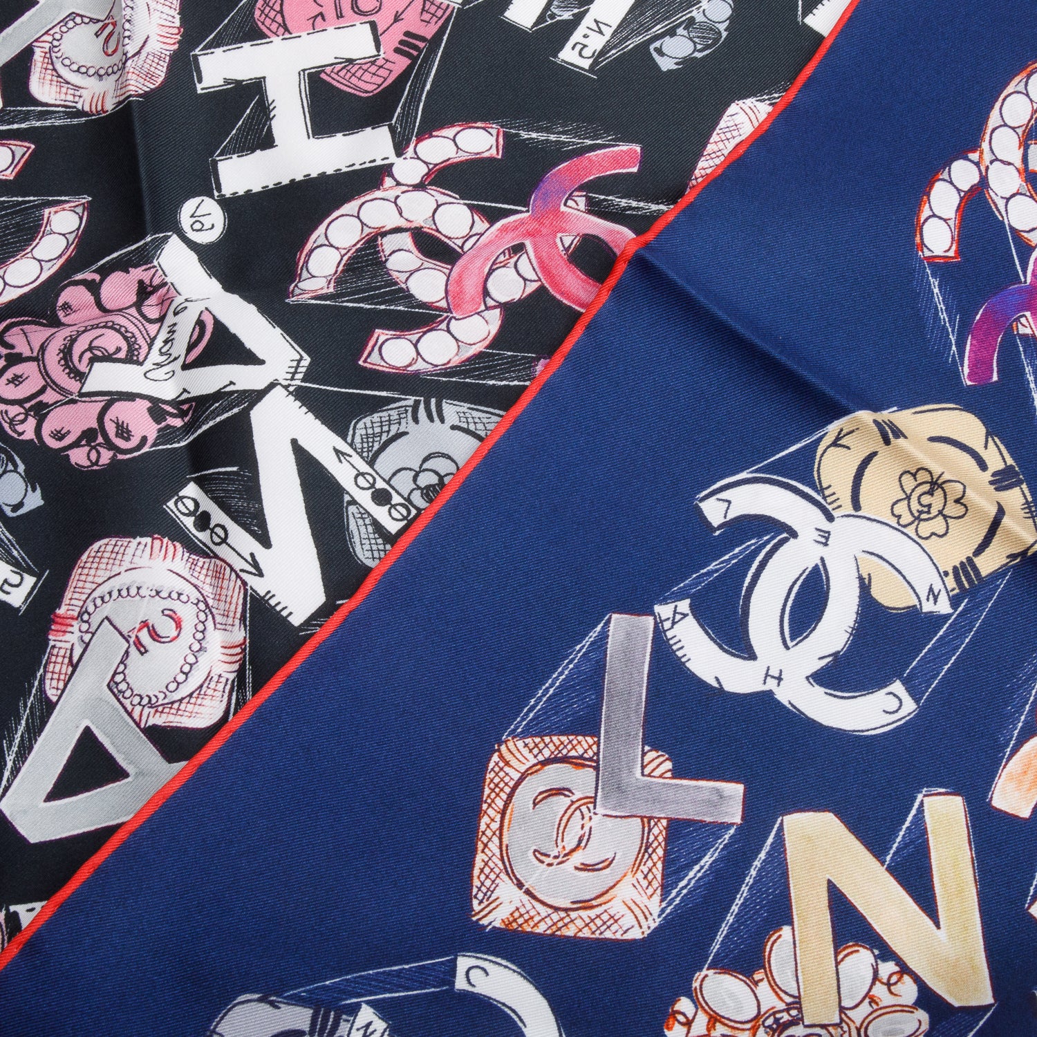 Chanel Navy/Multicolor Printed Square Silk Scarf