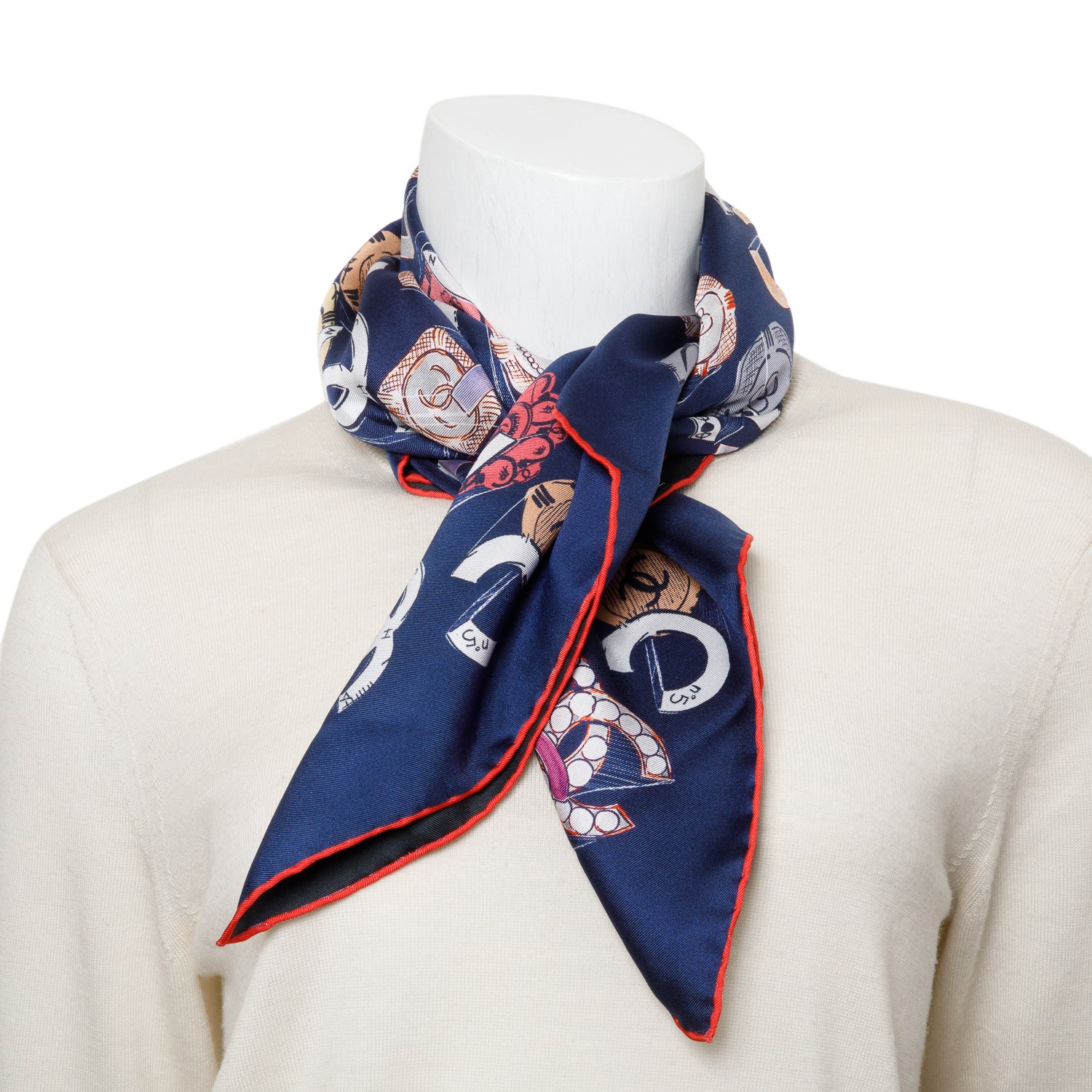 Chanel Navy/Multicolor Printed Square Silk Scarf