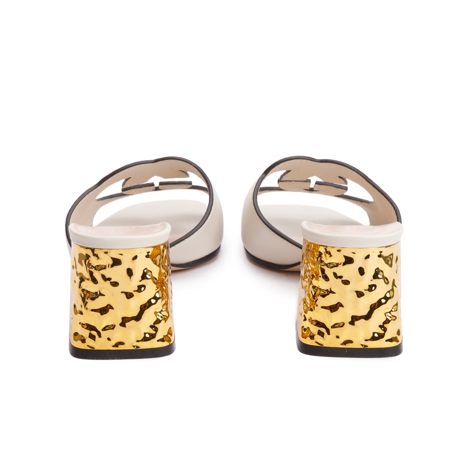 Gucci White Leather Interlocking G Cutout Slide Sandals, Size 38 w/ Box