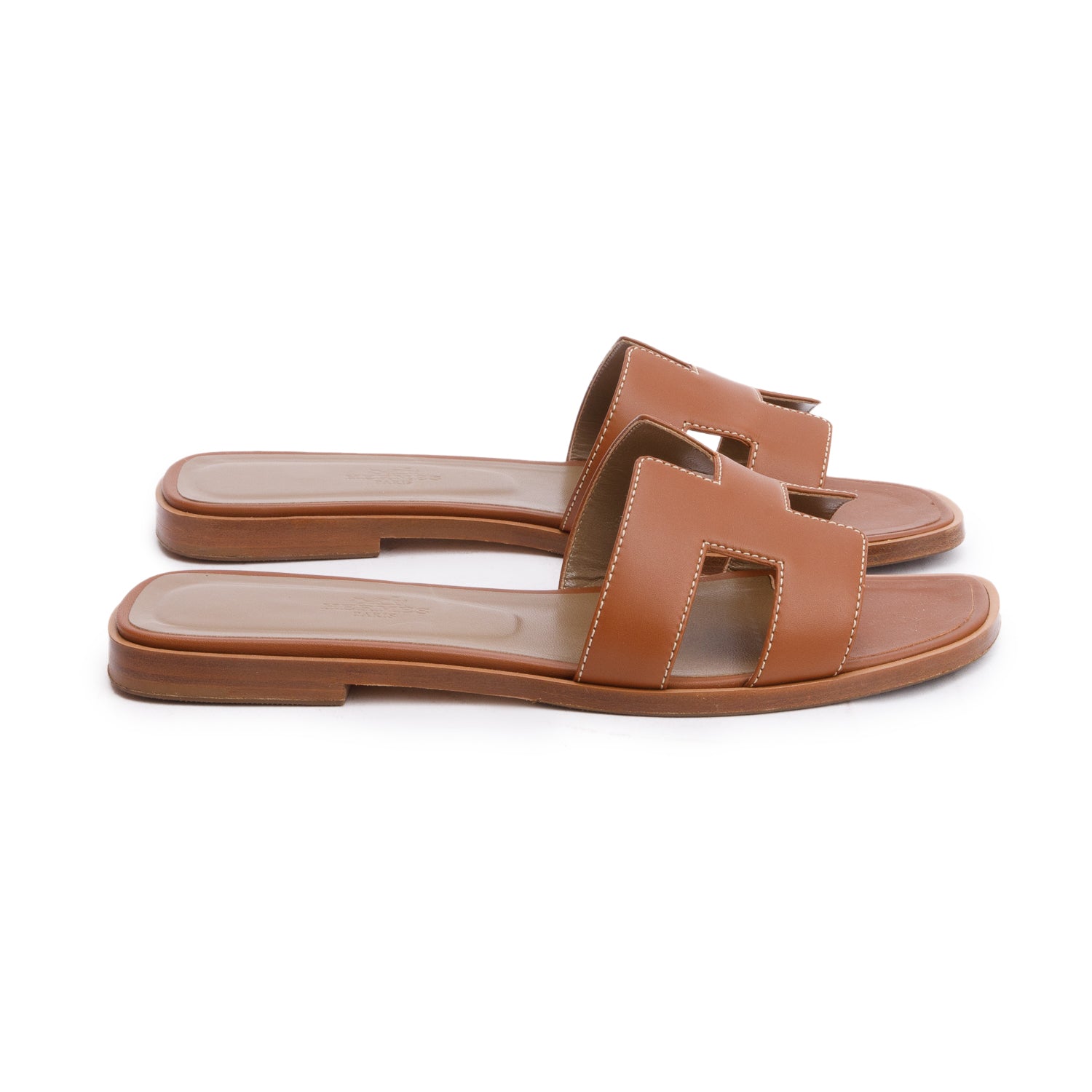 Hermes Gold Box Leather Oran Sandals, Size 38 w/ Box