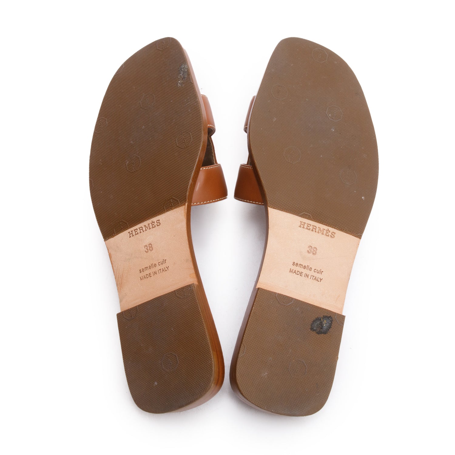 Hermes Gold Box Leather Oran Sandals, Size 38 w/ Box