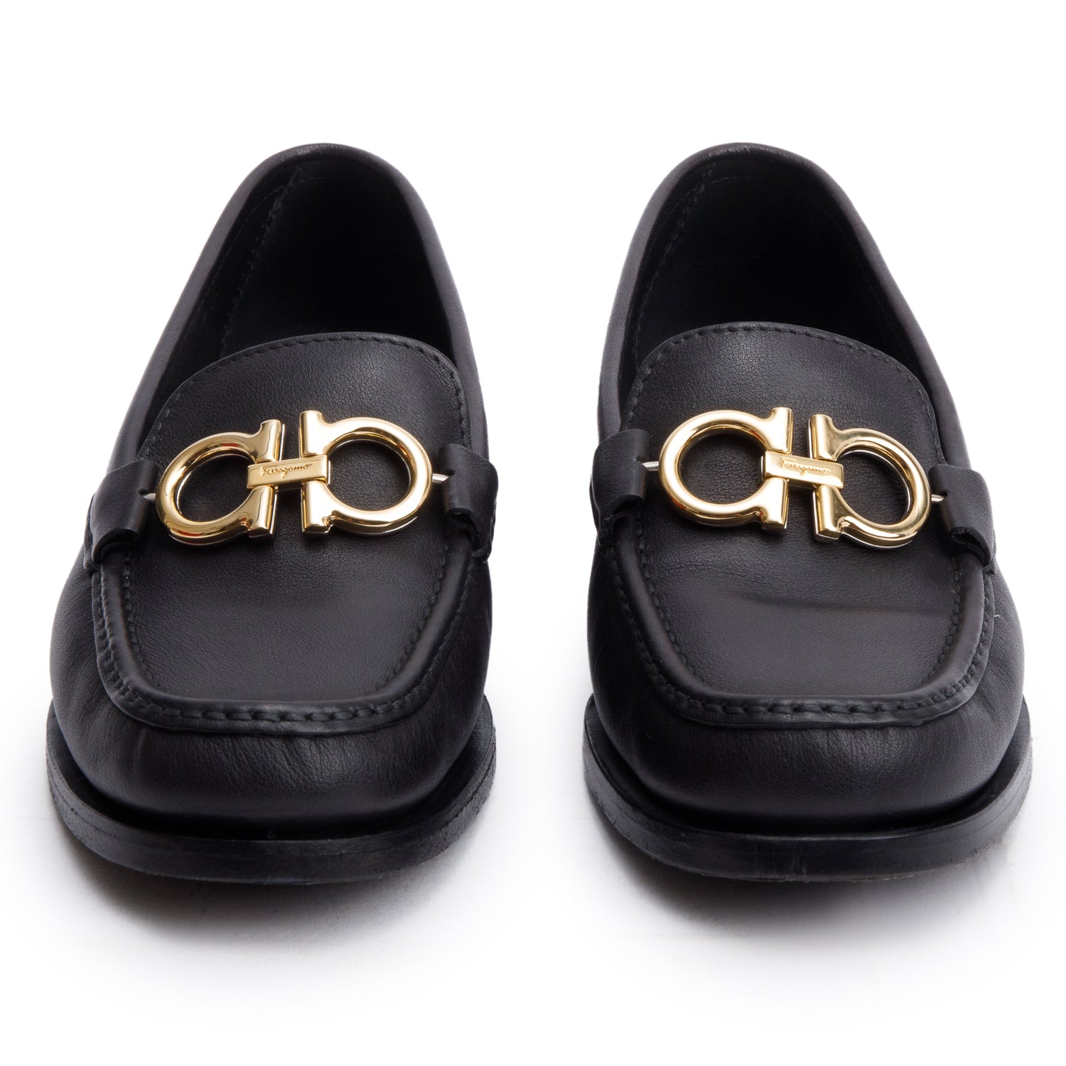 Salvatore Ferragamo Black Leather Gancini Moccasin, Size 7 w/ Box