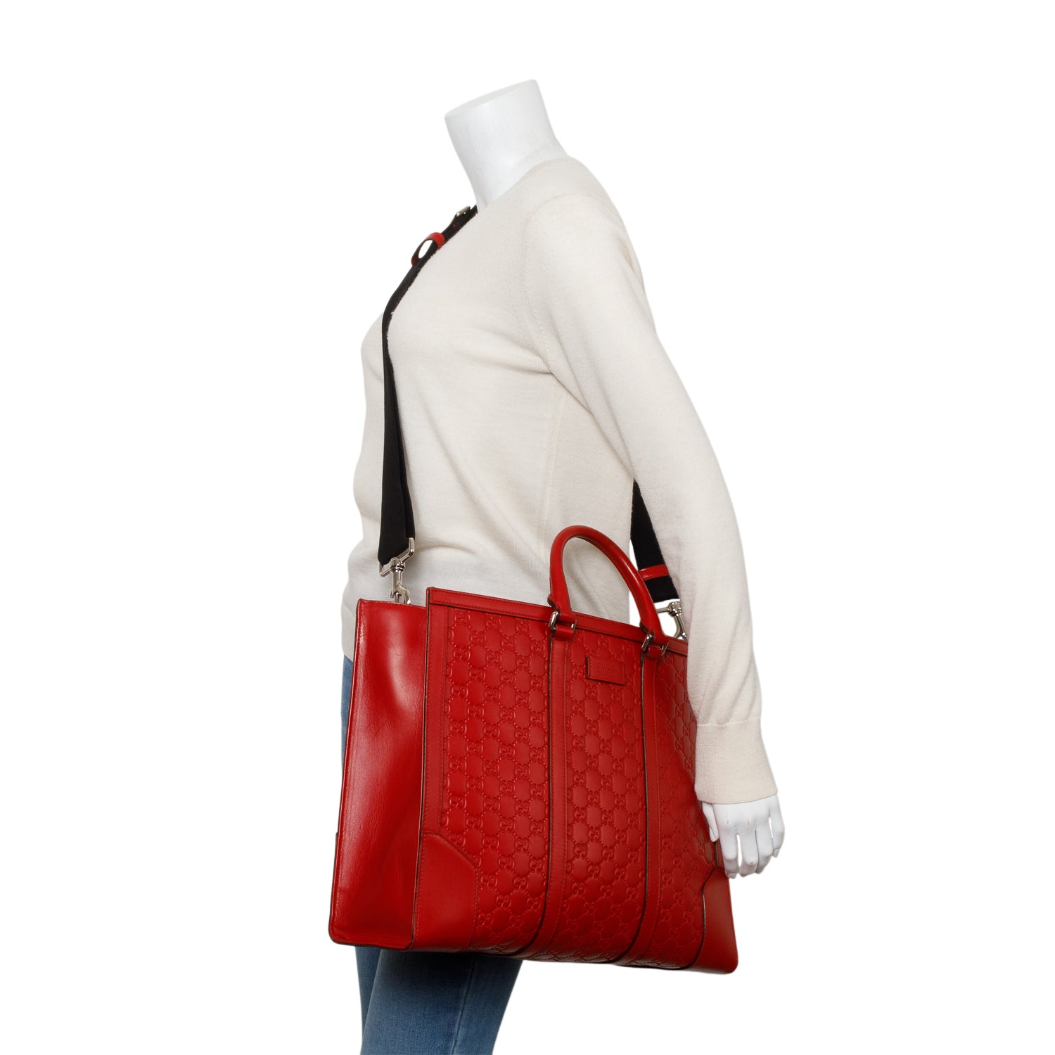 Gucci Red Guccissima Leather Signature Large Convertible Top Handle Tote