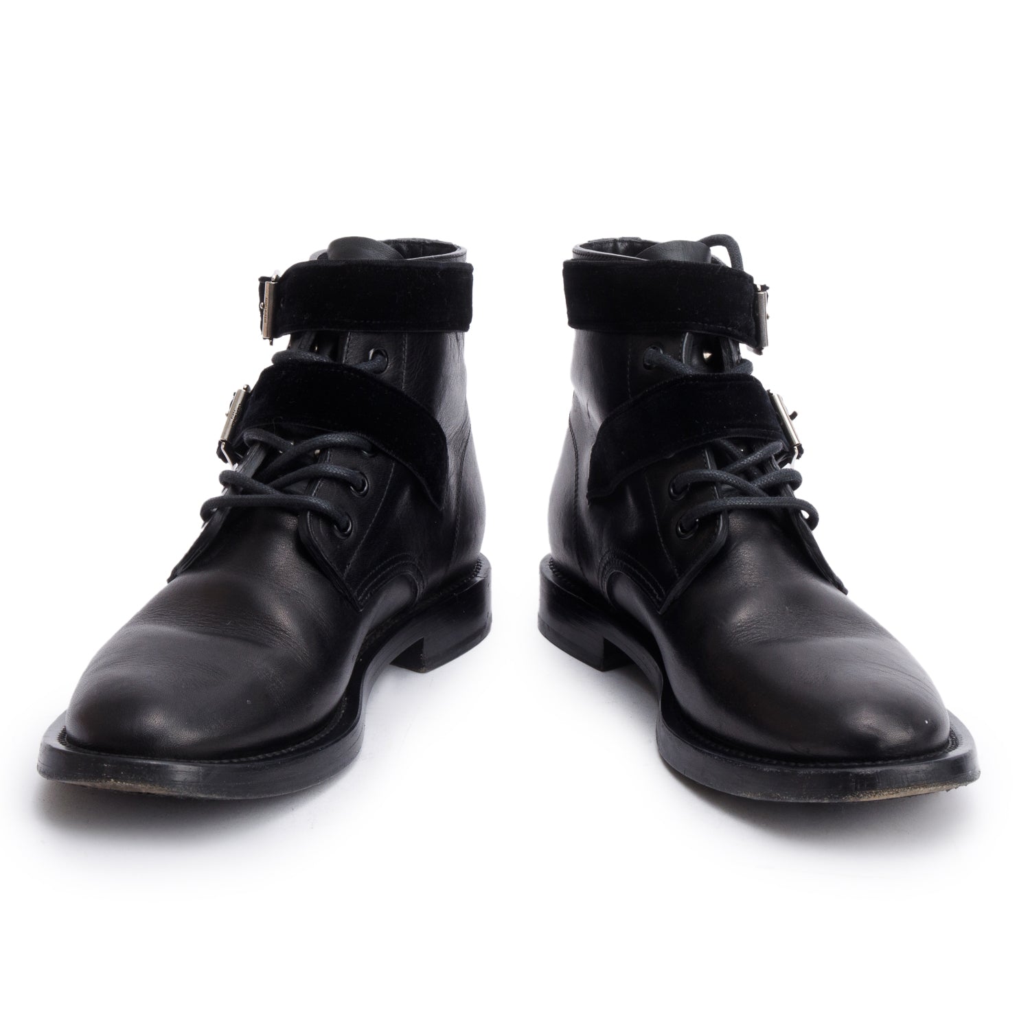 Saint Laurent Black Leather Studded Combat Ankle Boots, Size 37.5