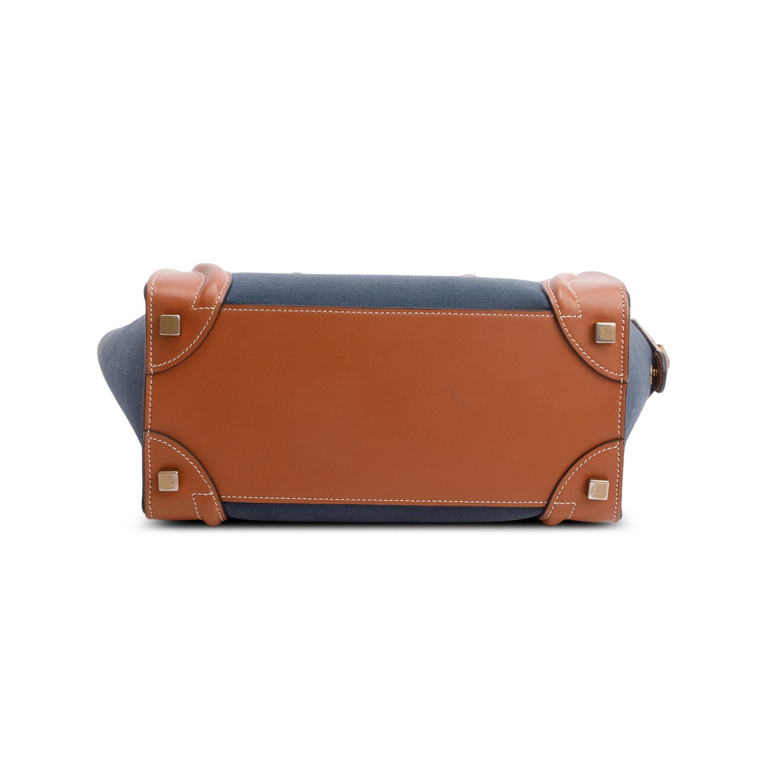 Celine 2020 Tan & Navy Bi-color Calfskin Leather Canvas Micro Luggage Tote