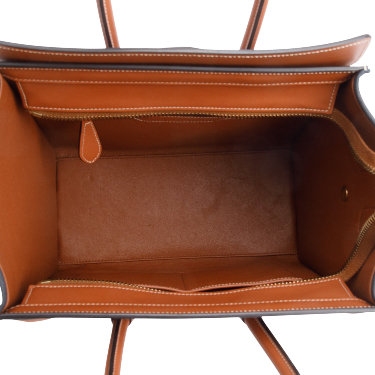 Celine 2020 Tan & Navy Bi-color Calfskin Leather Canvas Micro Luggage Tote