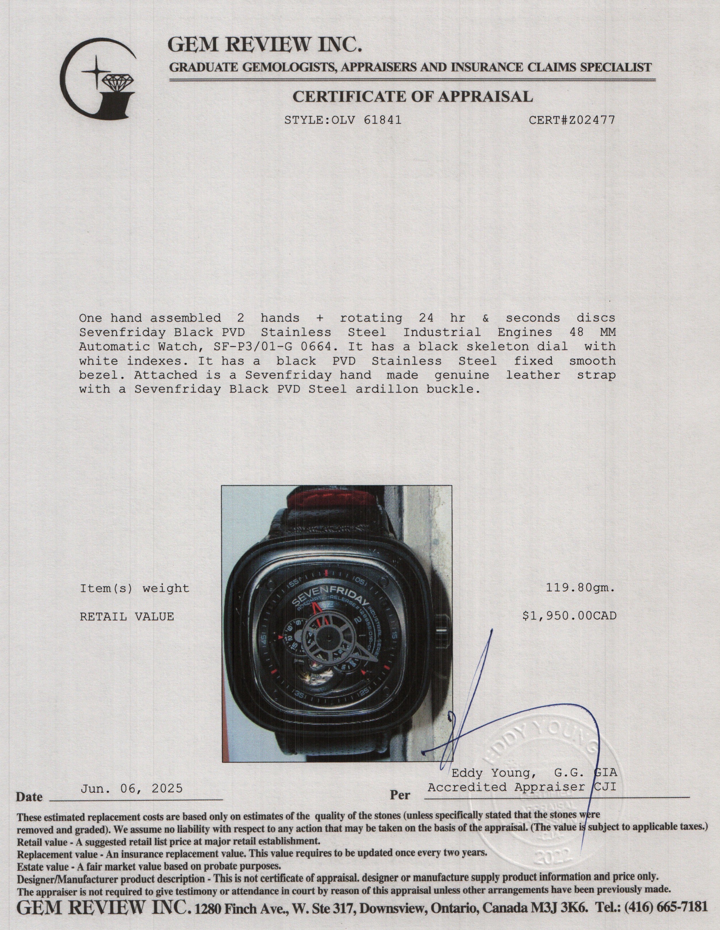 Sevenfriday Black PVD Stainless Steel Industrial Engines 48 MM Automatic Watch